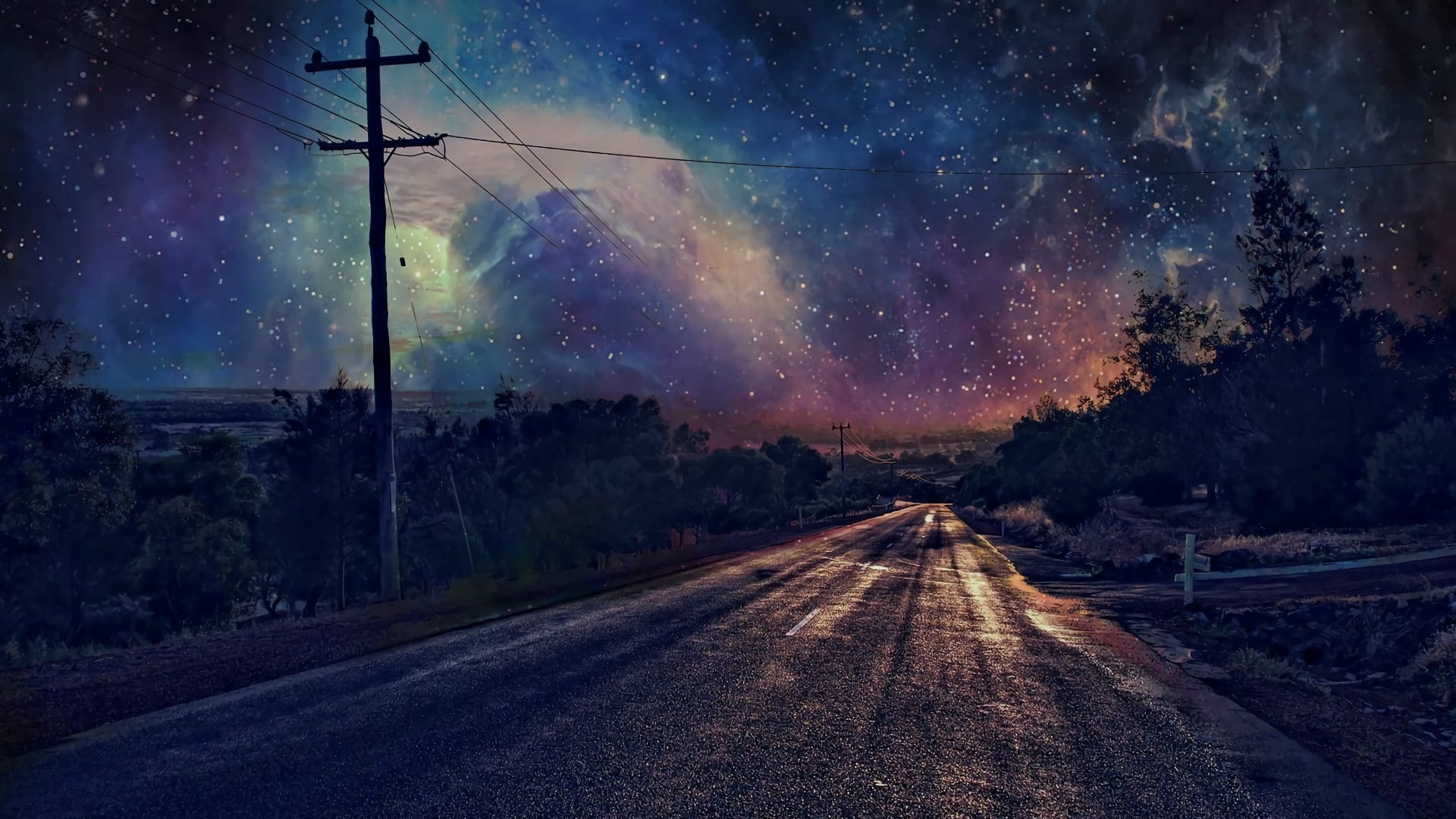 sky, nature, starry night, stars, starry sky, road, darkness