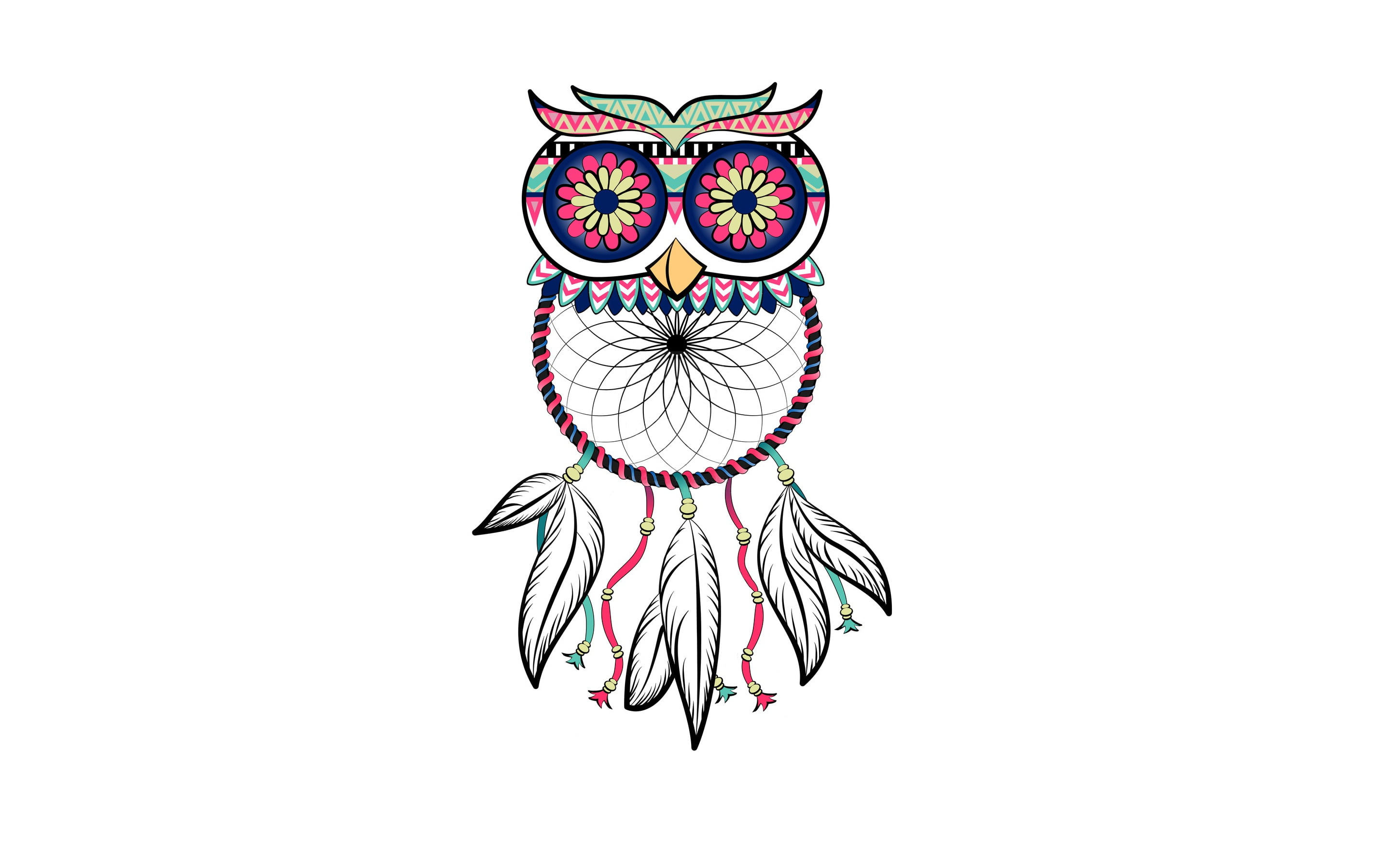 teal and multicolored owl illustration, bird, minimalism, feathers