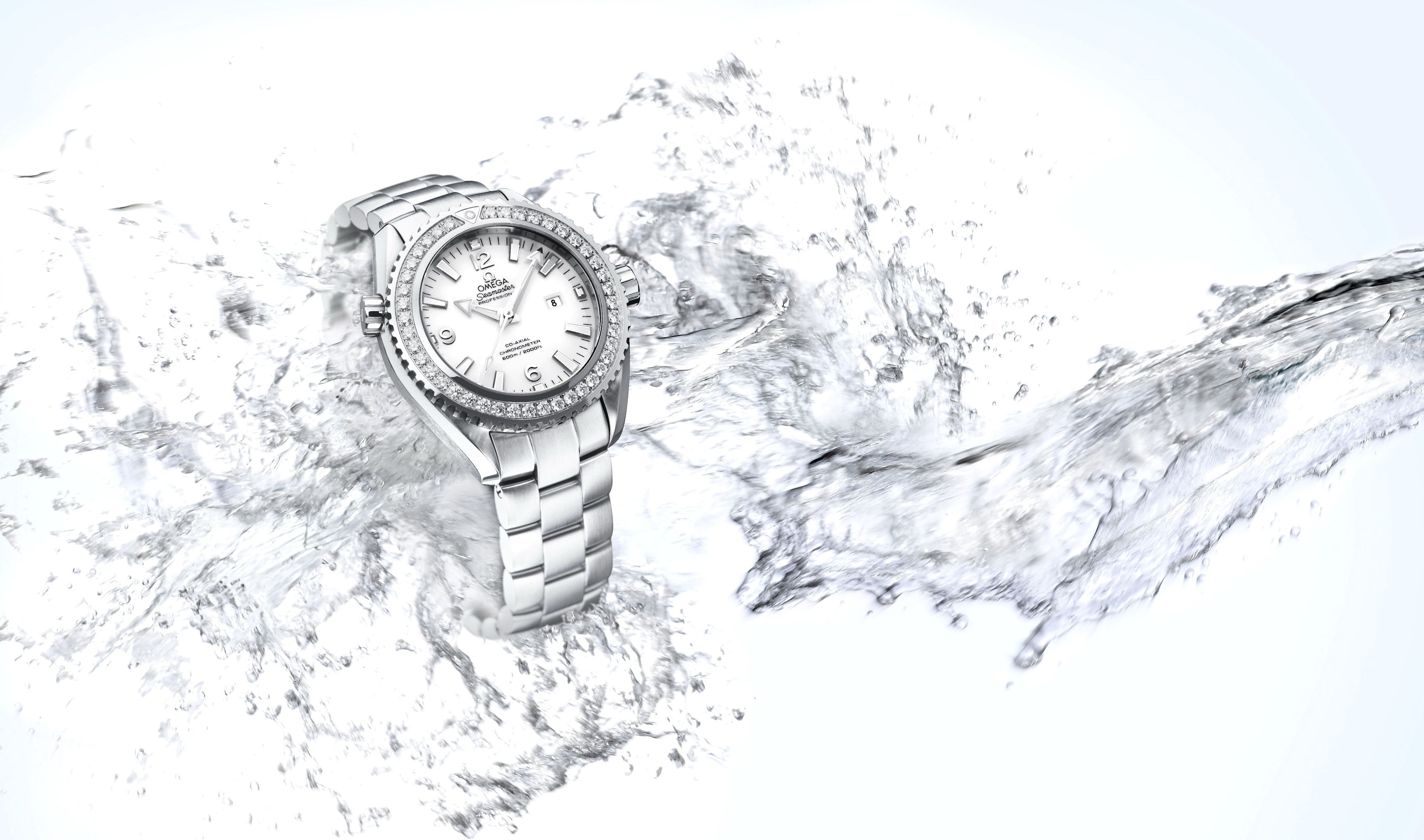 water, watch, Omega, Seamaster, clock, time, white background