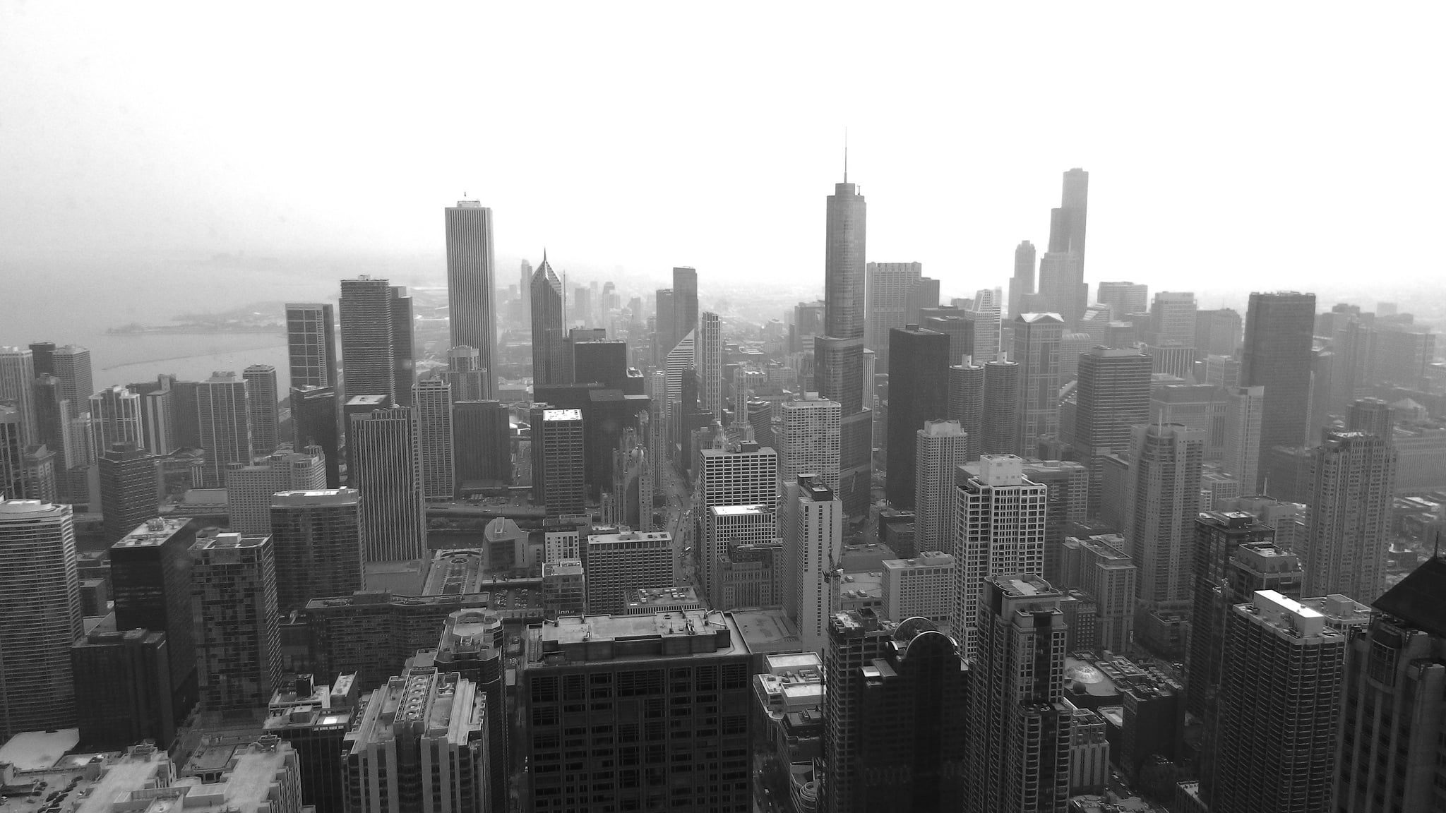 the city, Chicago, skyscrapers, megapolis, black and white