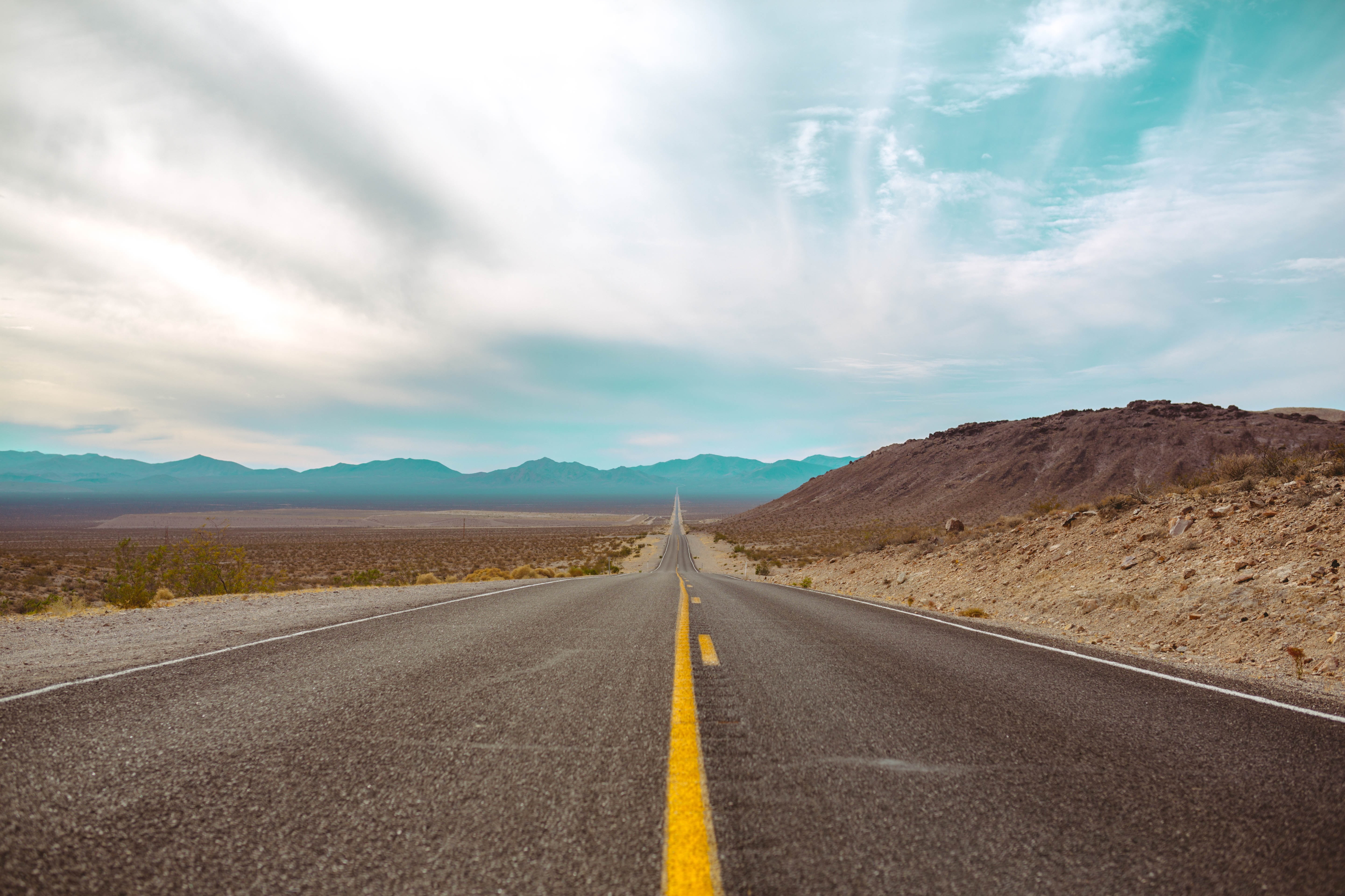gray asphalt road, marking, mountains, highway, nature, desert