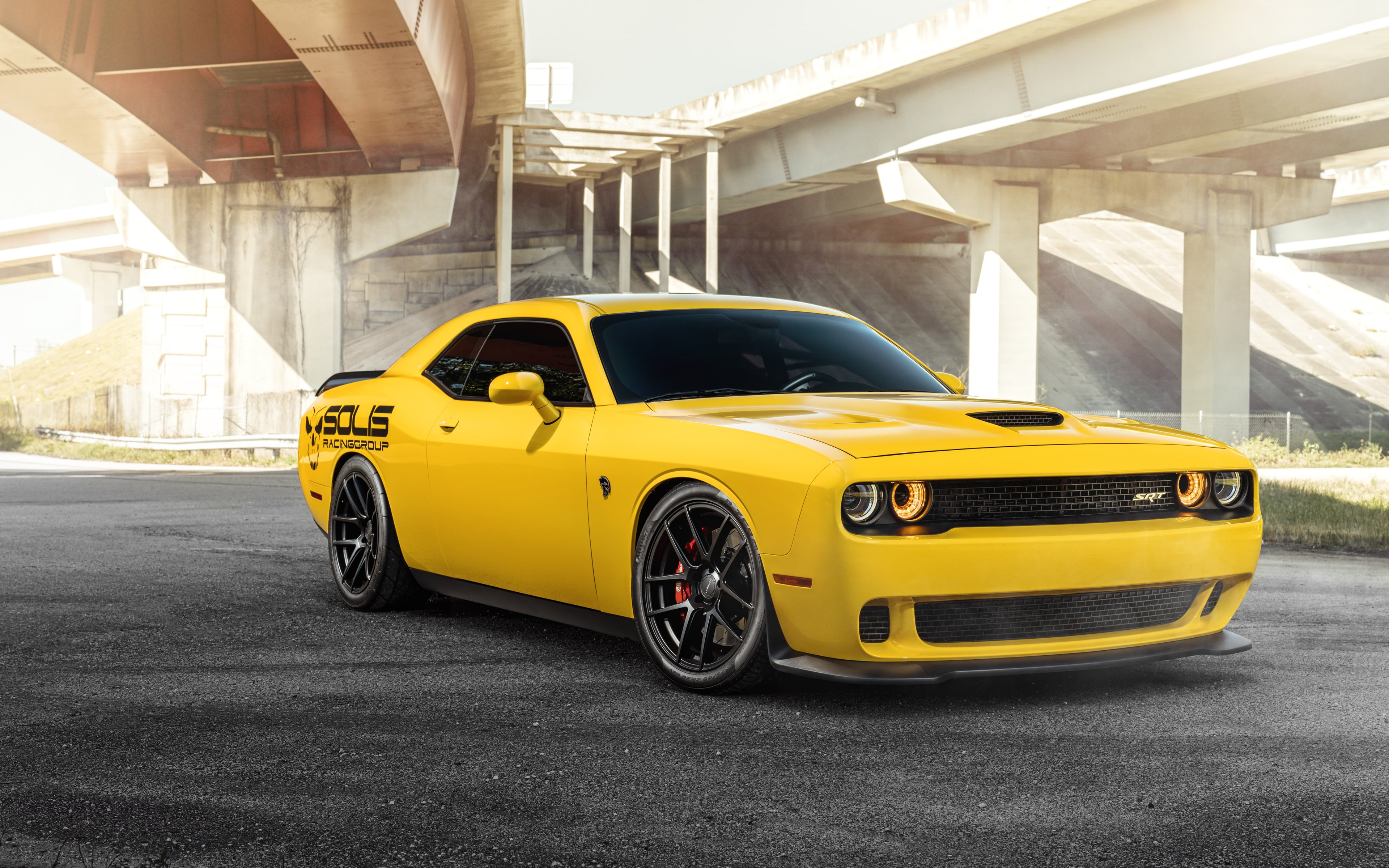 dodge challenger srt hellcat, yellow, muscle, cars, Vehicle
