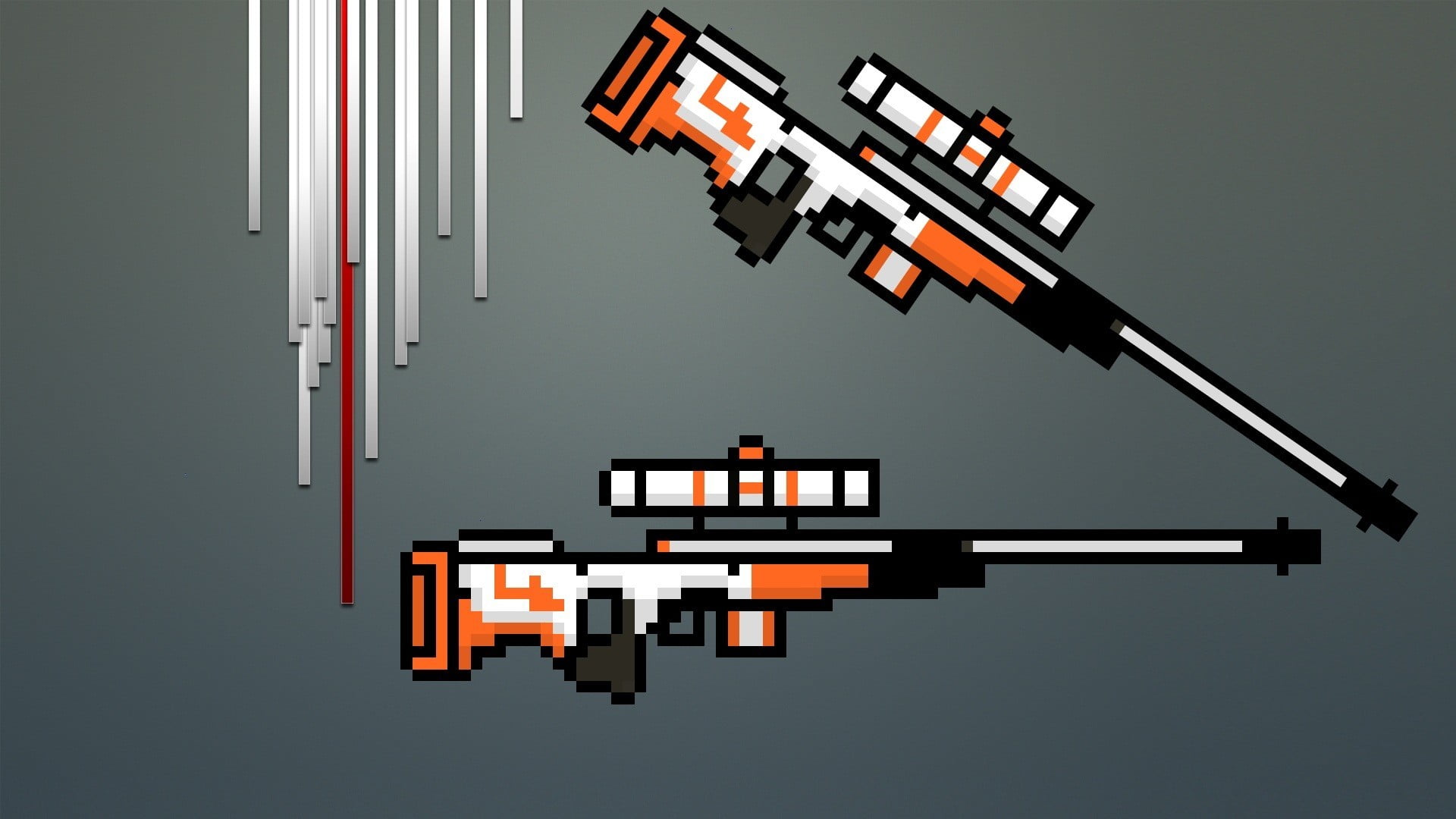 two orange-and-white rifle with scopes, snipers, 8-bit, Counter-Strike: Global Offensive