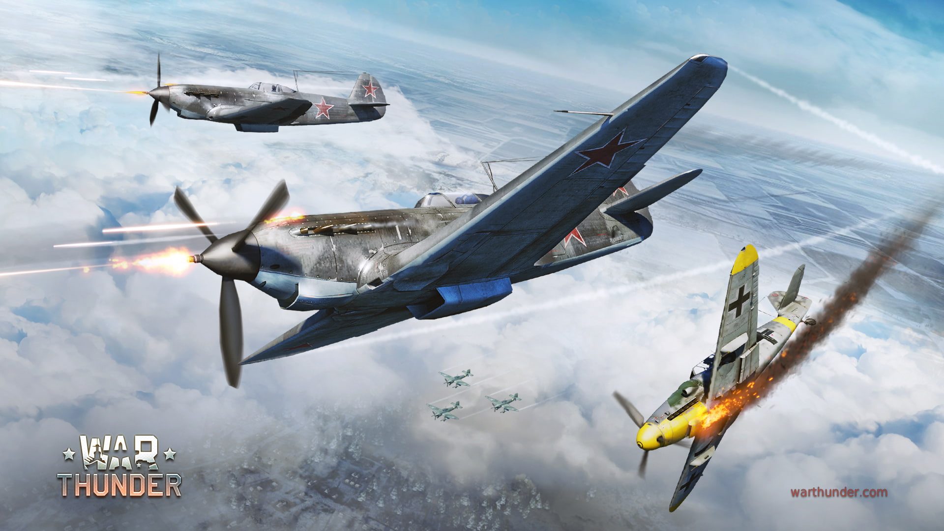 War Thunder wallpaper, winter, the sky, flame, fighter, shooting