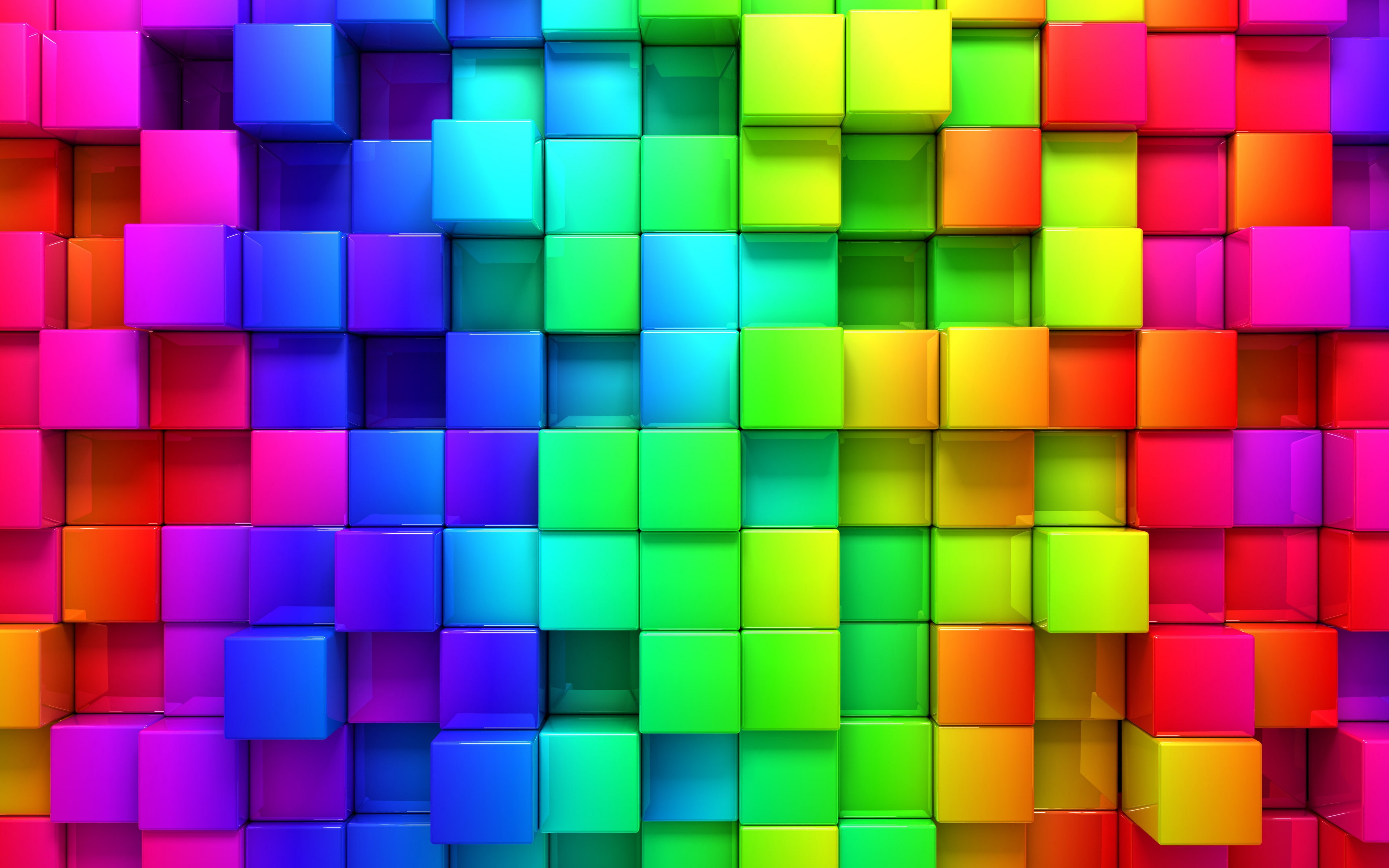 blocks, rainbow backgrounds, 3d graphics, Download 3840x2400 blocks