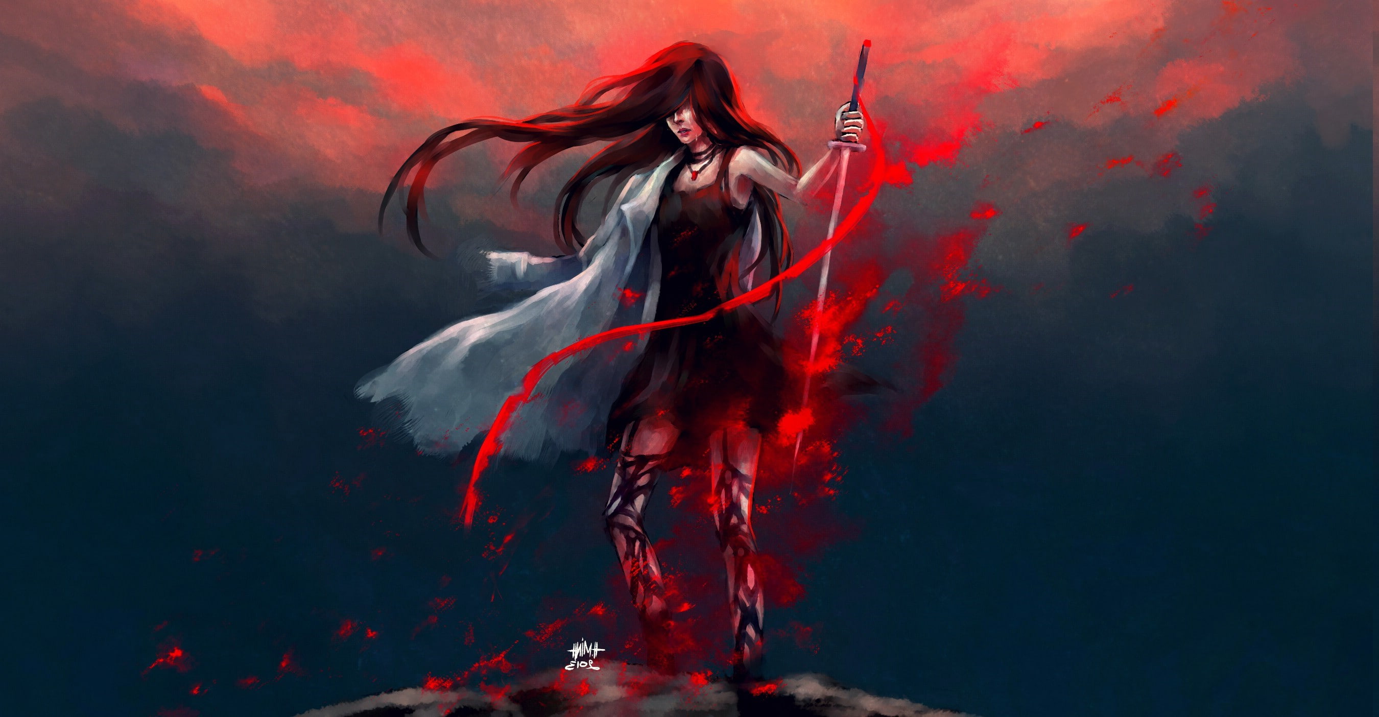 artwork fantasy art anime warrior redhead blood nanfe original characters