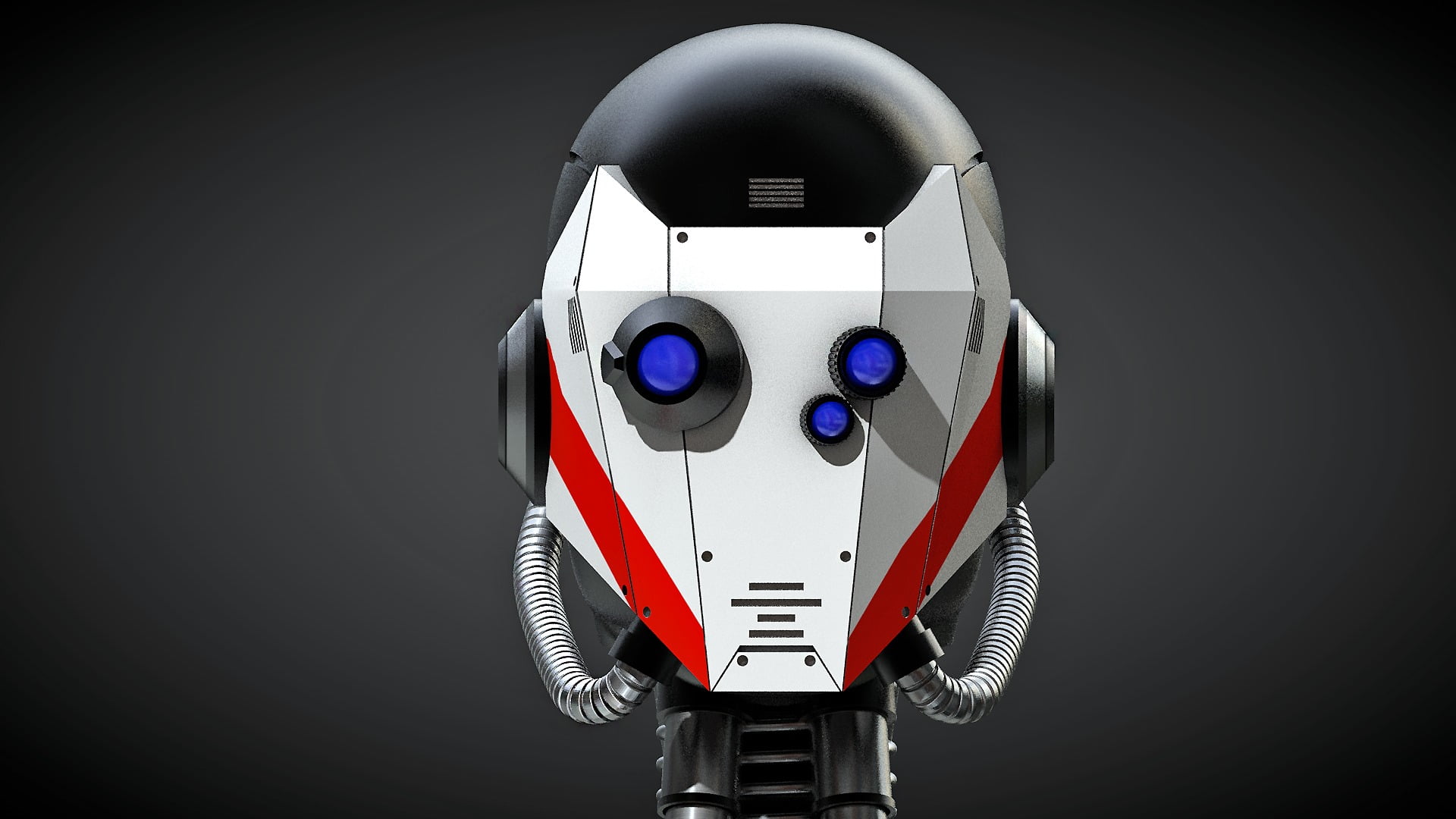 white and red 3-eyed robot illustration, digital art, science fiction