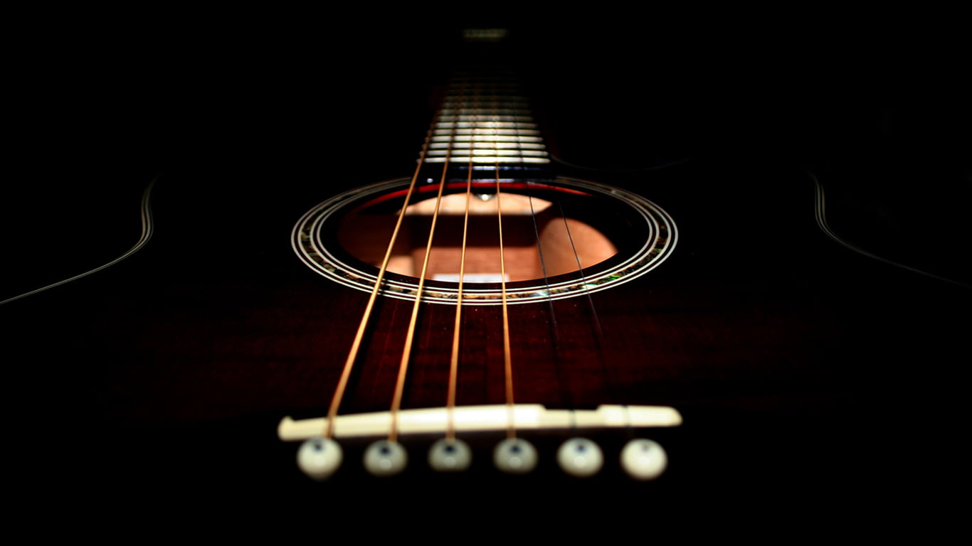 brown acoustic guitar, music, dark, simple, musical instrument