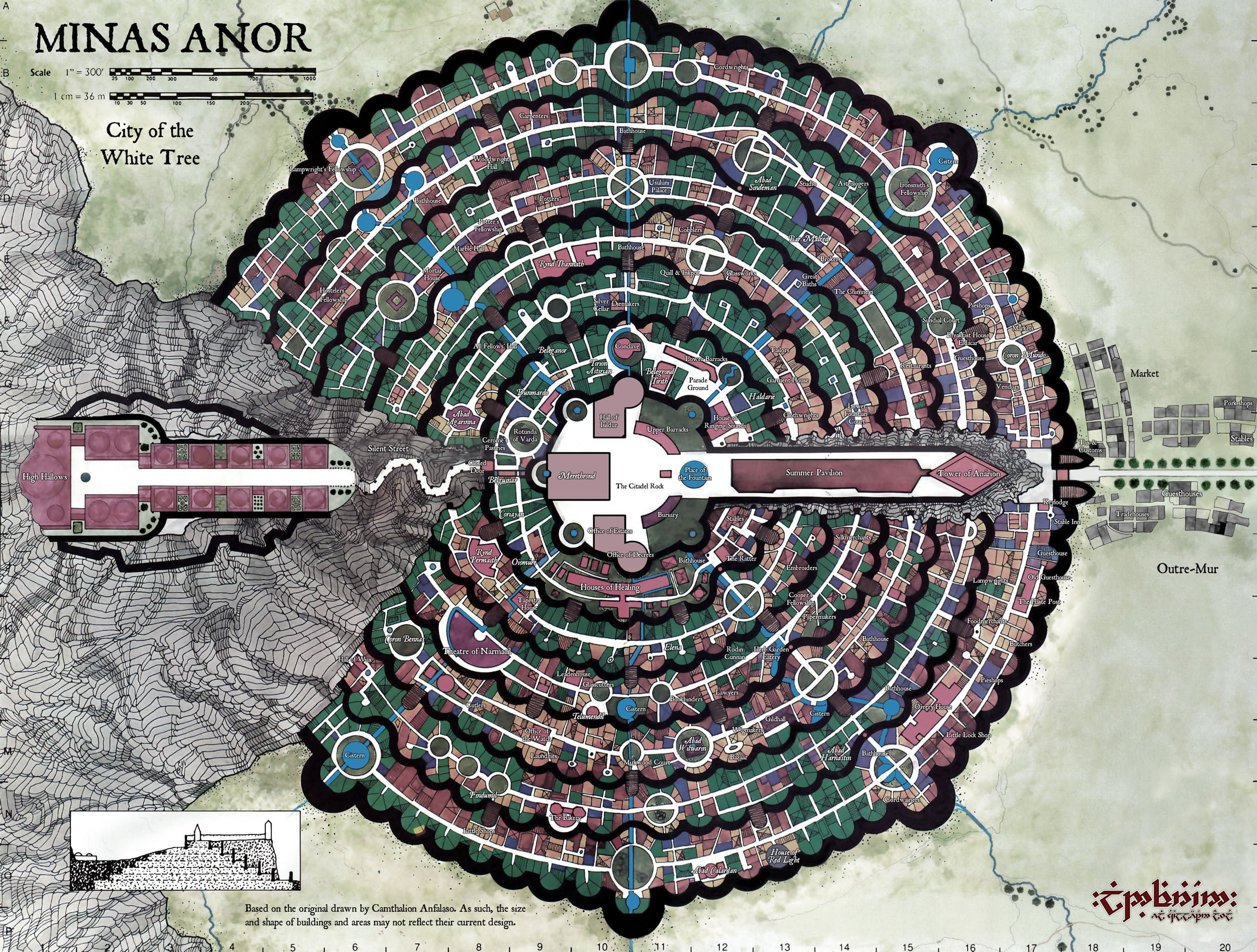 green and brown Minas Anor map illustration, The Lord Of The Rings