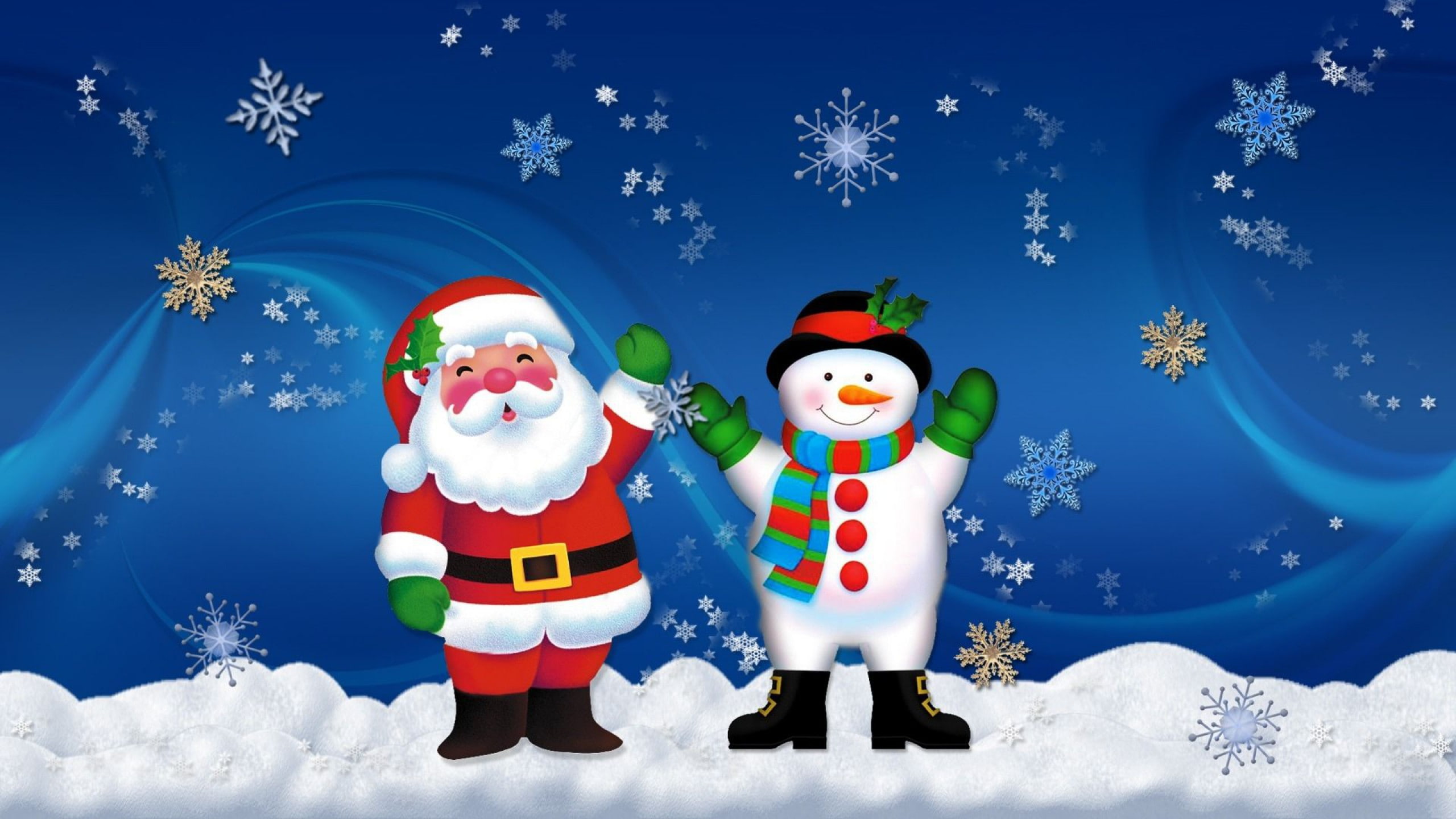 Merry Christmas Santa Claus And Snowman Old Friends Hd Wallpapers 2560×1440