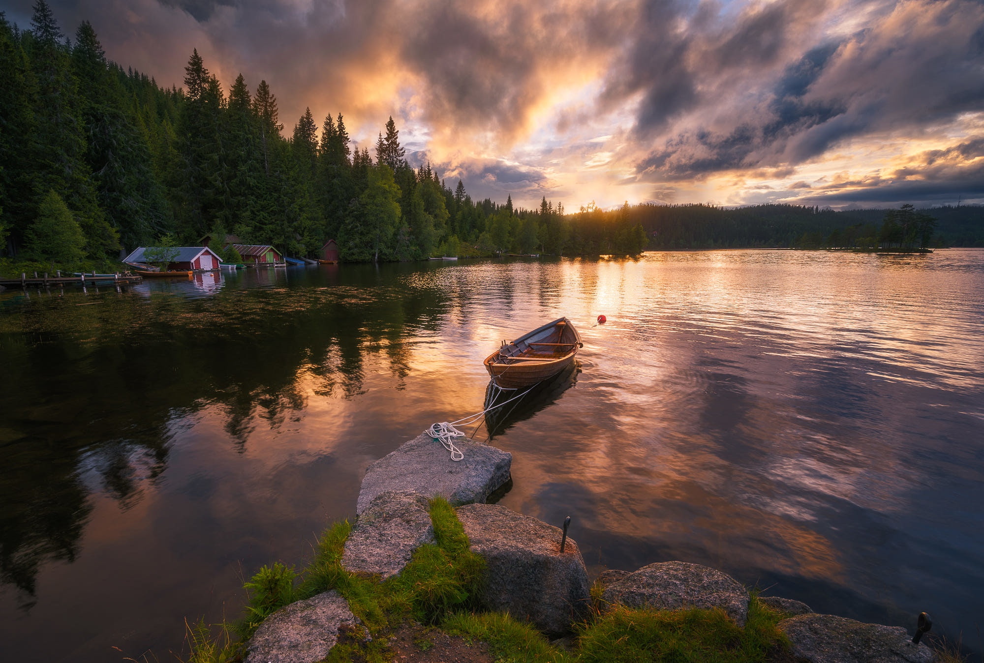 lake, boat, Norway, Lakeside, Ringerike
