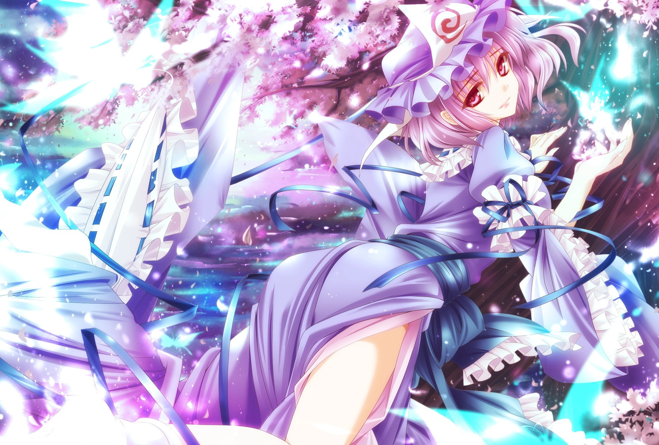 Free Download Hd Wallpaper Video Games Touhou Cherry Blossoms Trees