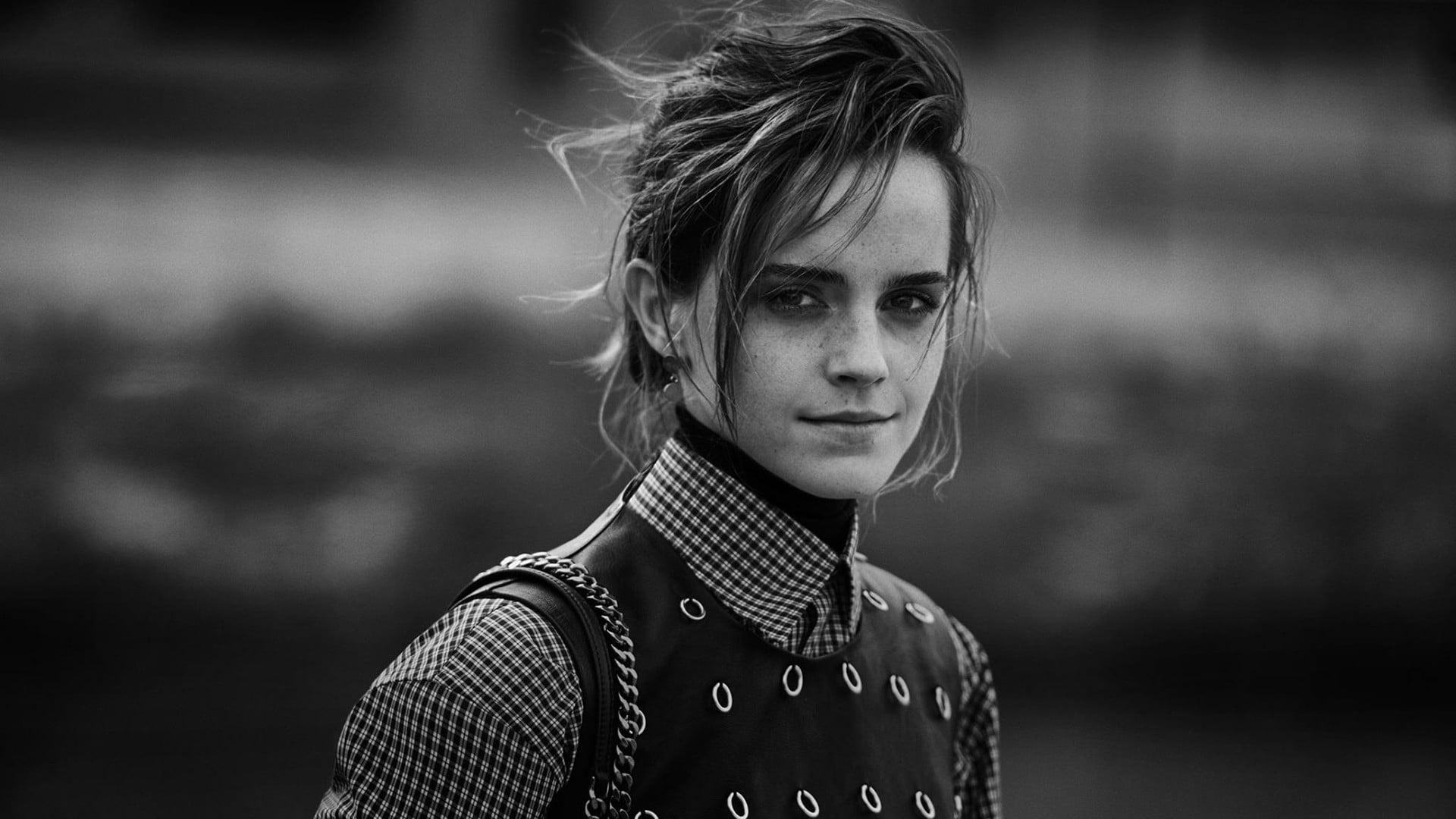 Emma Watson, women, monochrome, portrait, headshot, young adult