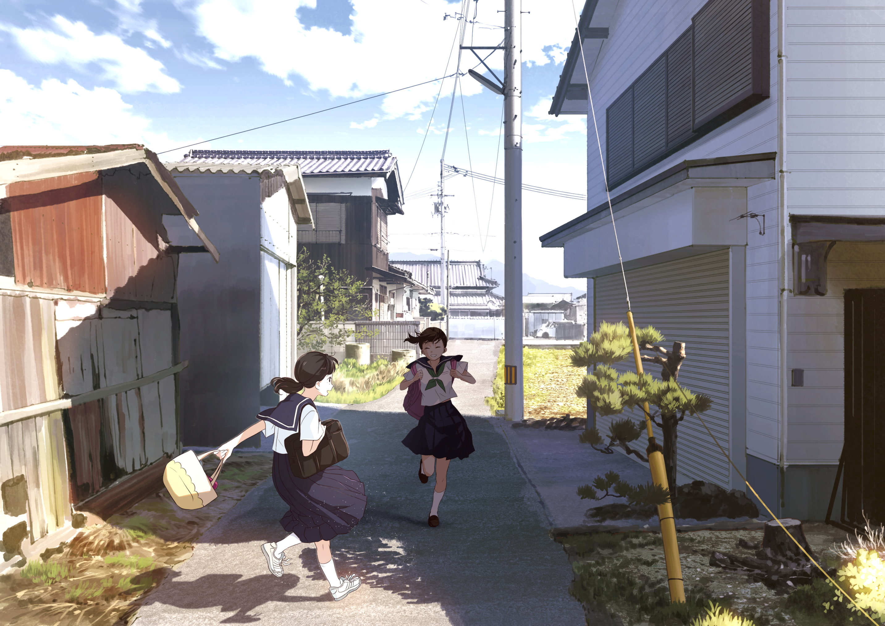 anime, anime girls, urban, school uniform