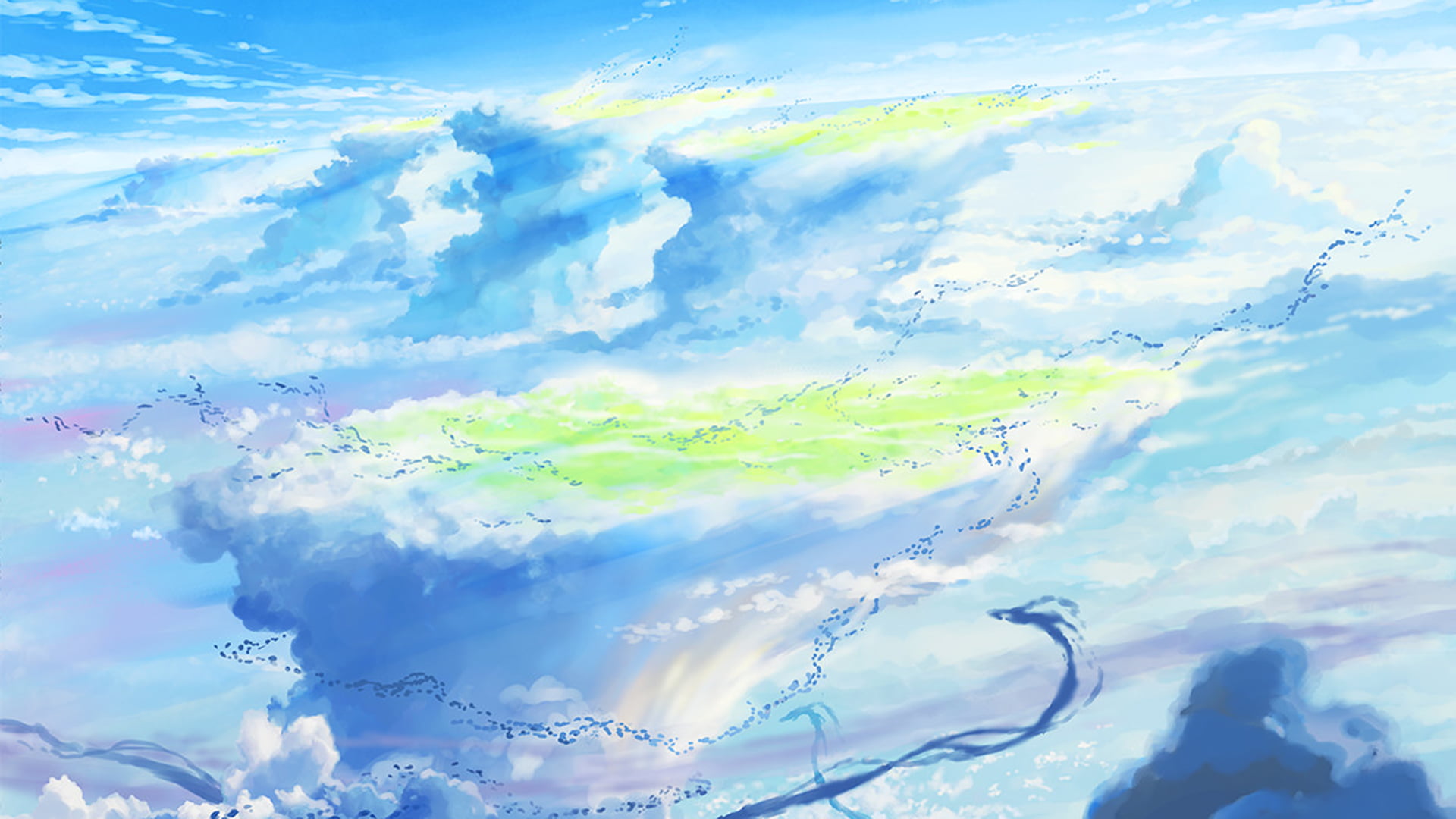 Weathering With You, Makoto Shinkai, anime, blue, sky, clouds