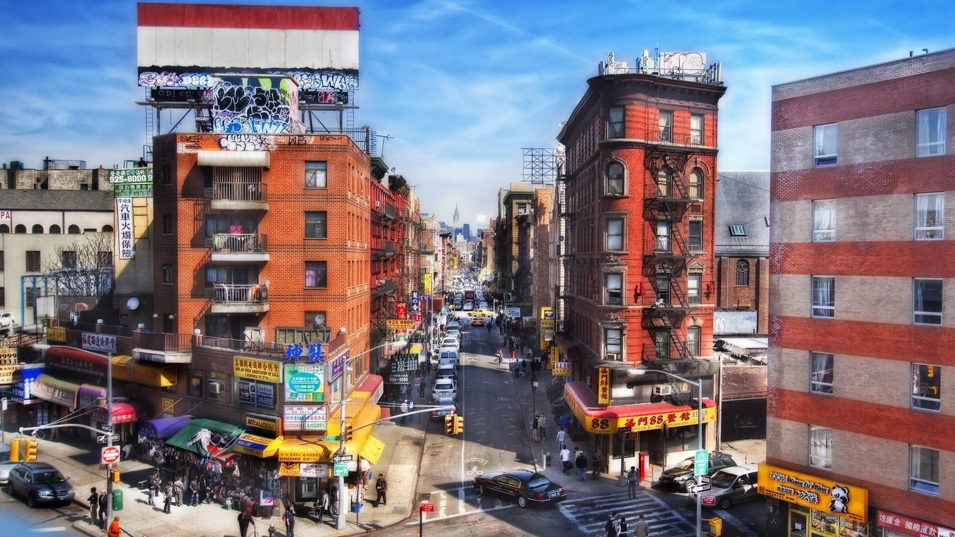 Entering New York City Chinatown Hdr, stores, sreets, nature and landscapes