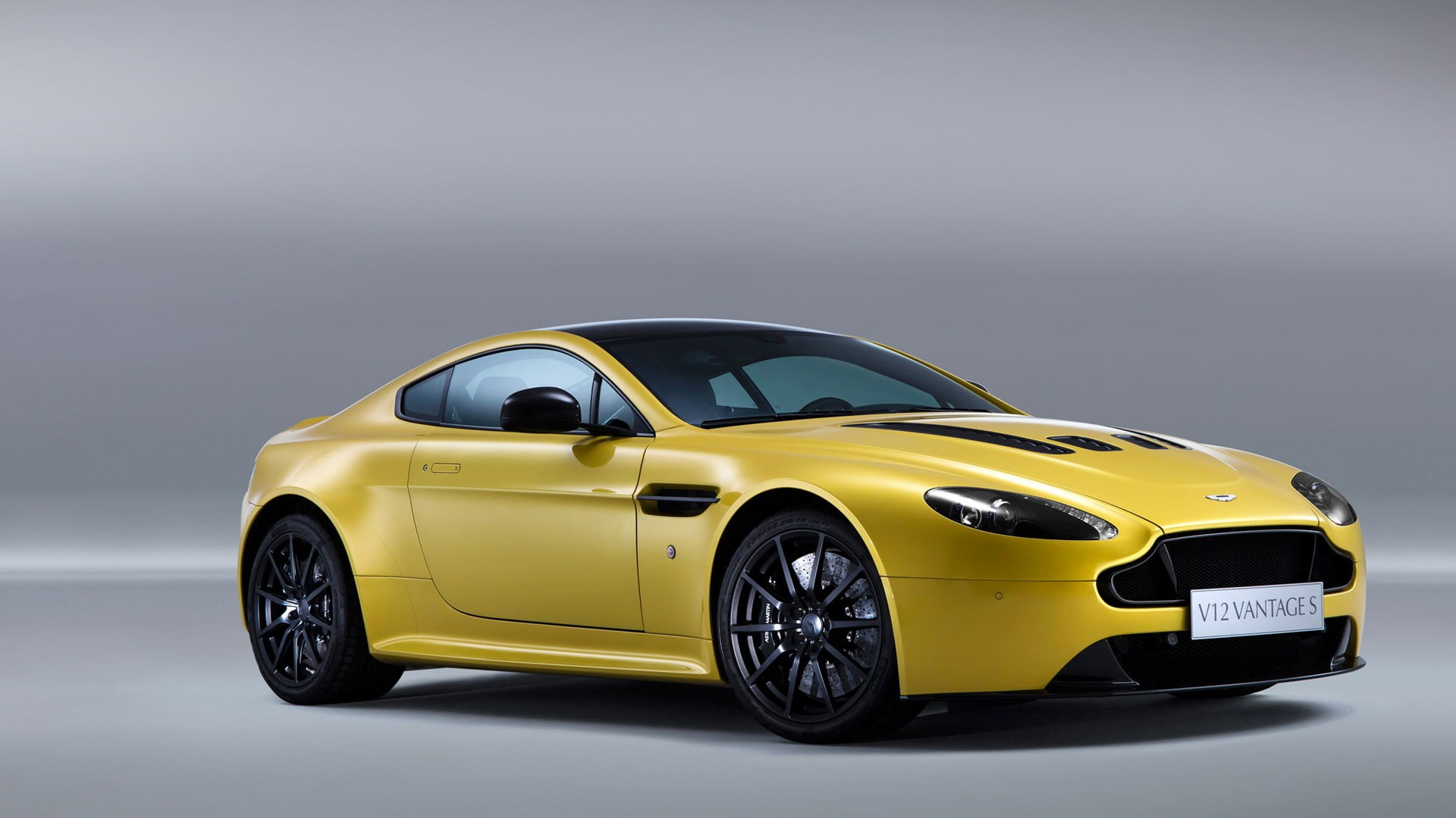 Aston Martin V12 Vantage, car, vehicle, yellow cars, gray background
