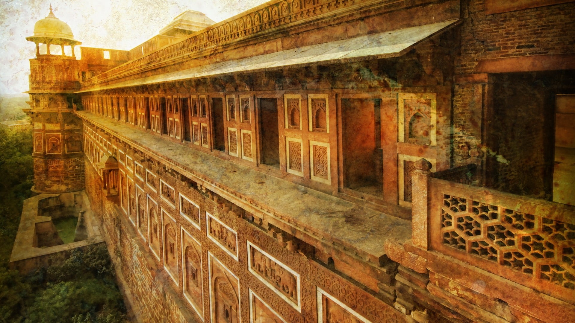 brown concrete high-rise building, India, agra fort, palace, HDR