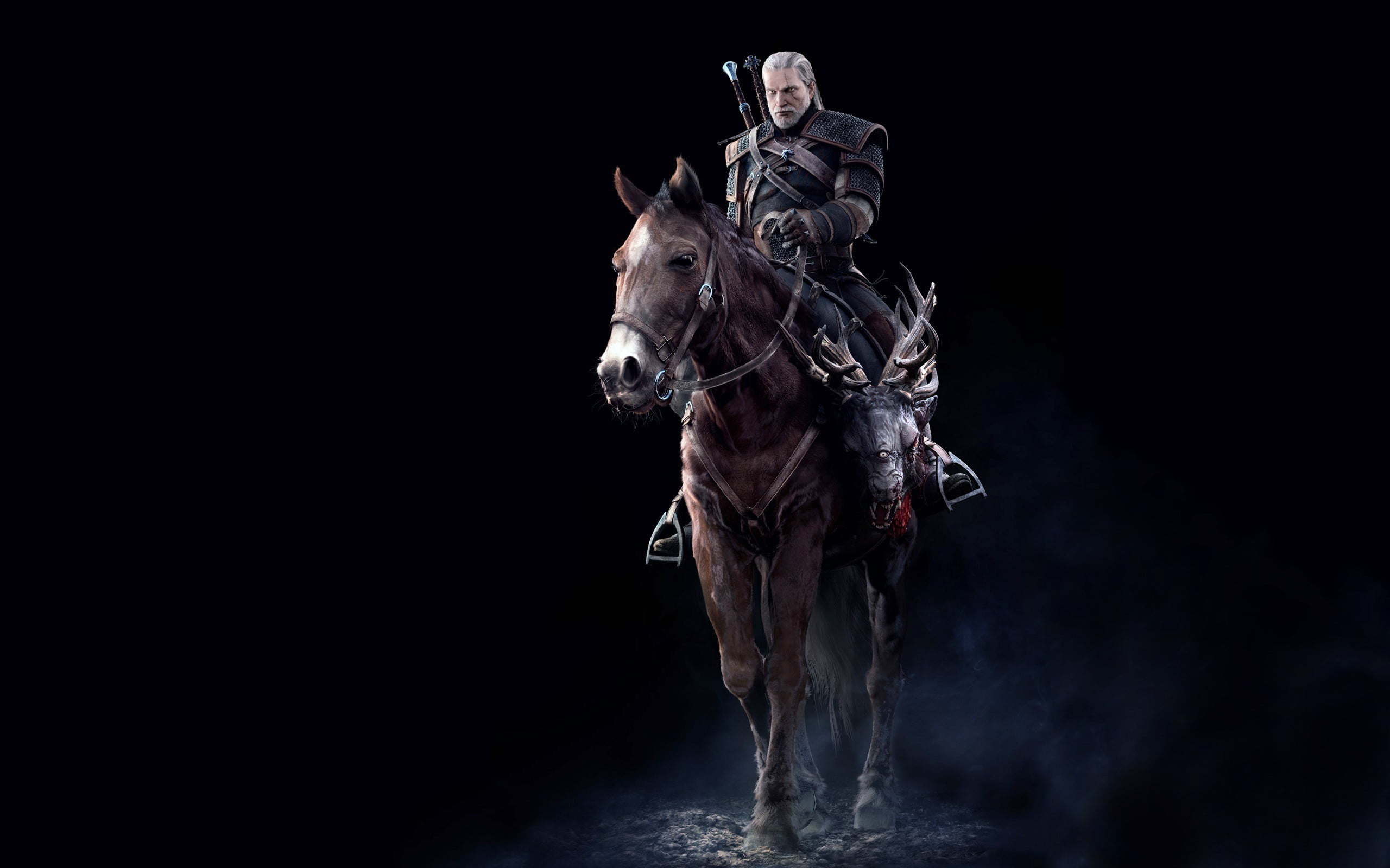 Geralt of Rivia wallpaper, Horse, Sword, Warrior, Beard, Armor