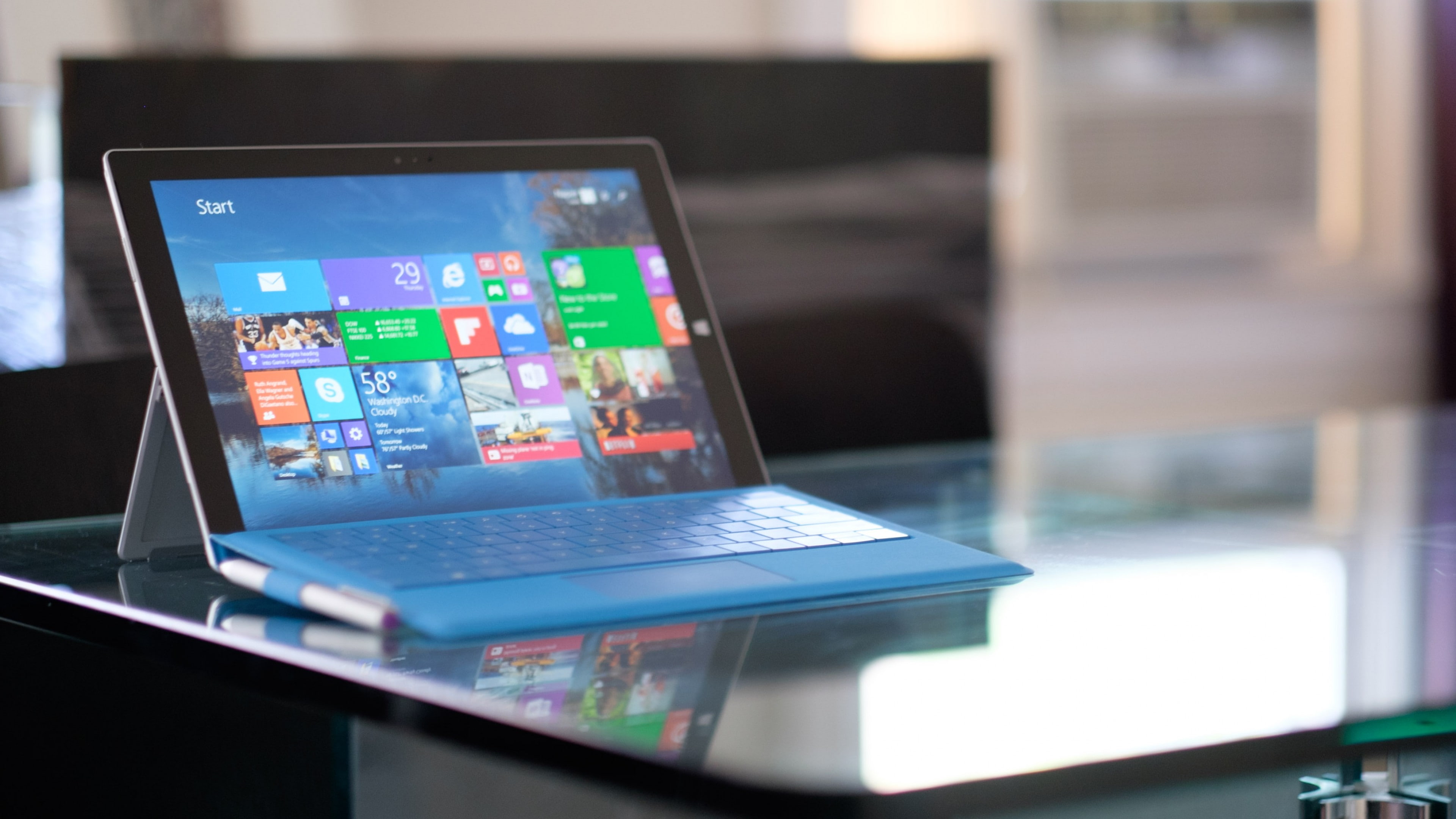 black Windows tablet turned on, Microsoft Surface Pro 3, Gen 3