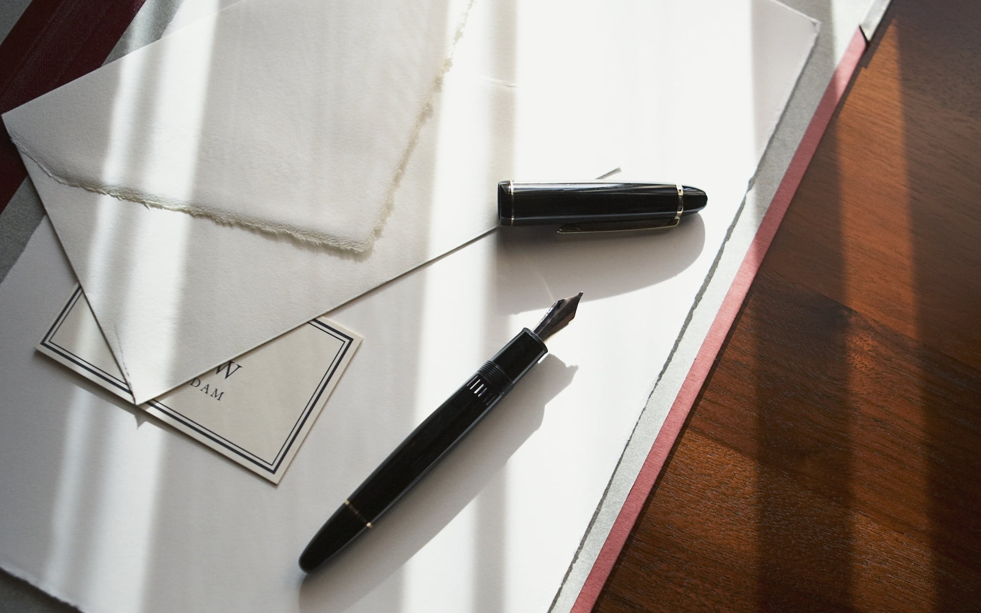 black fountain pen, envelope, table, business, office, desk, document