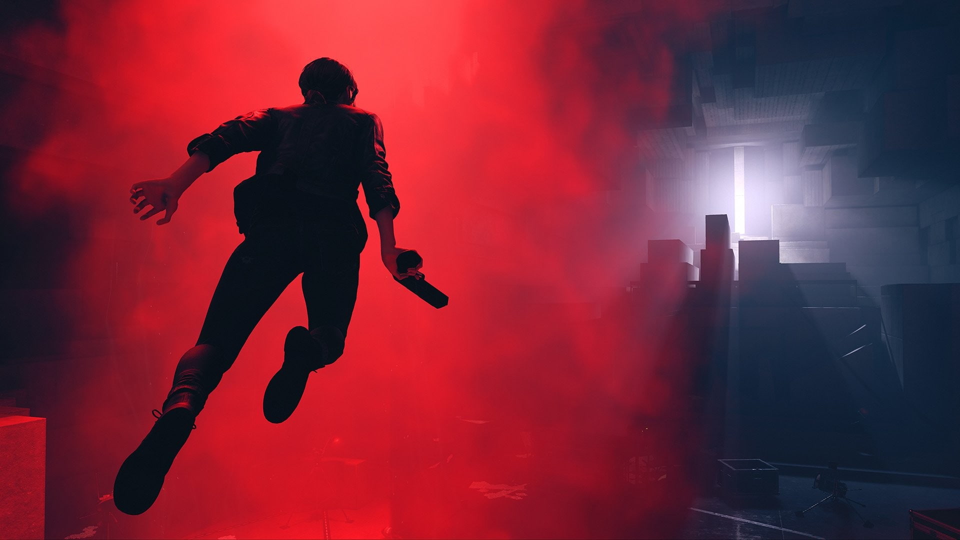 Control E3, smoke - physical structure, full length, one person