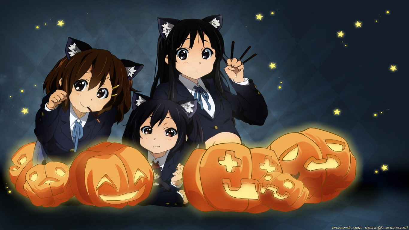 anime k on hirasawa ui akiyama mio pumpkin, celebration, halloween