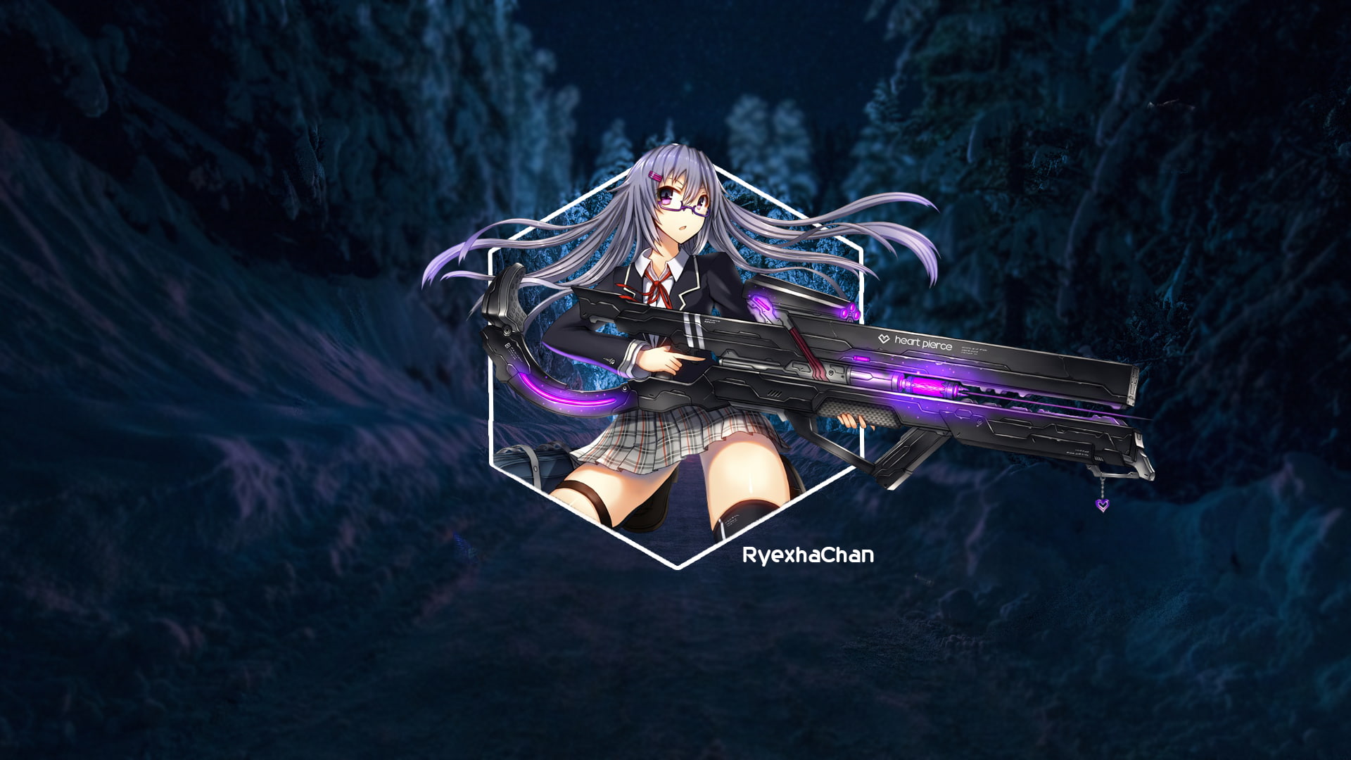 anime girls, Girl With Weapon, one person, nature, illuminated