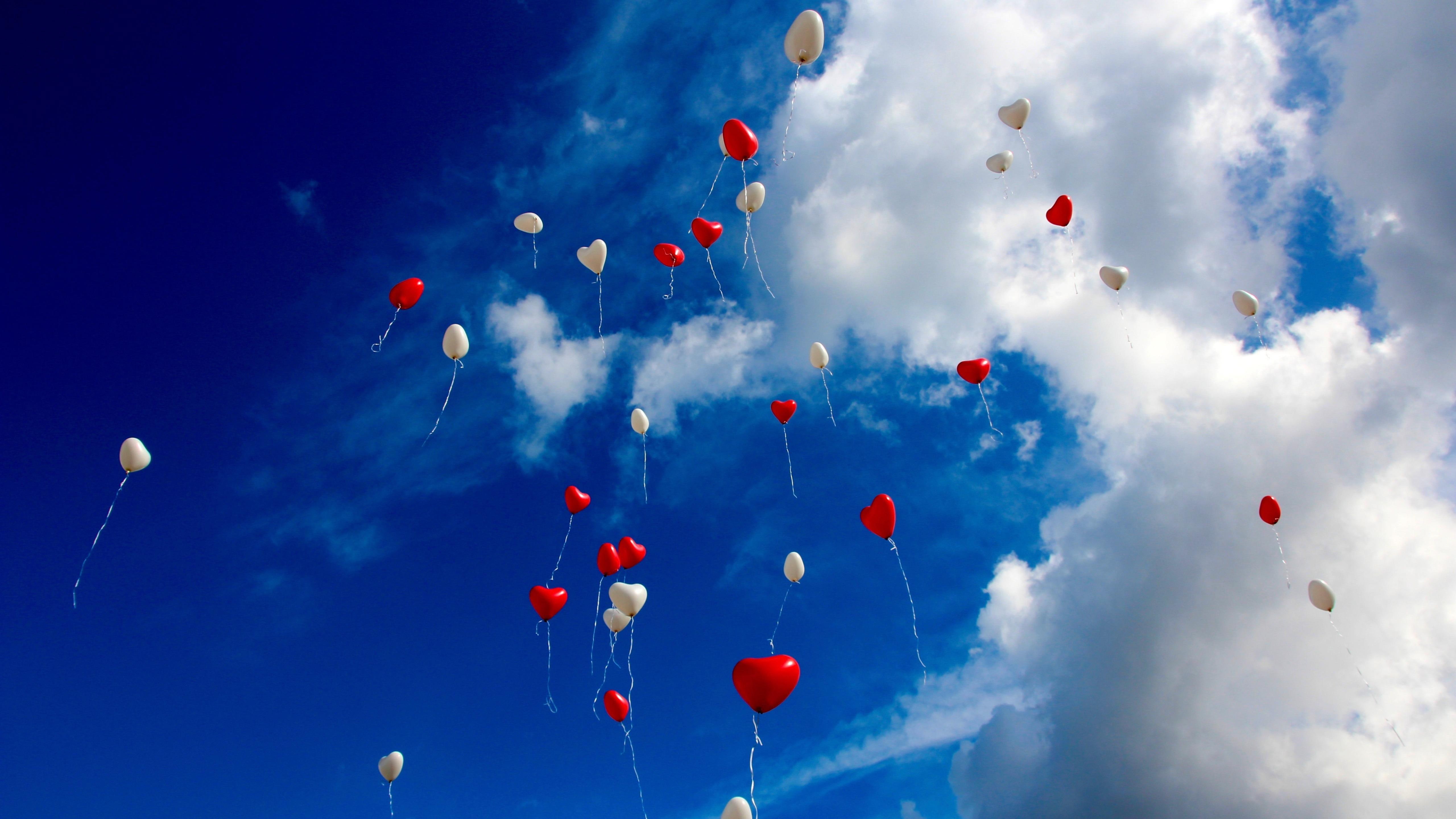 fluffy clouds, blue sky, balloons, flying, azure, heaven