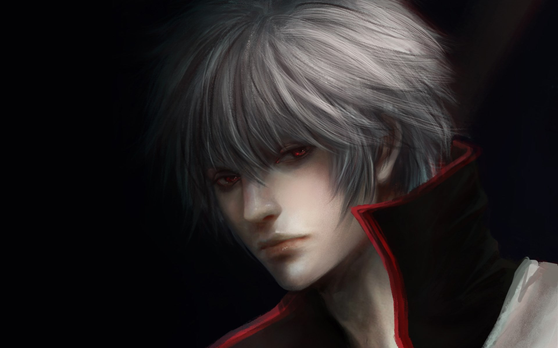 gintama, portrait, headshot, one person, black background, young adult