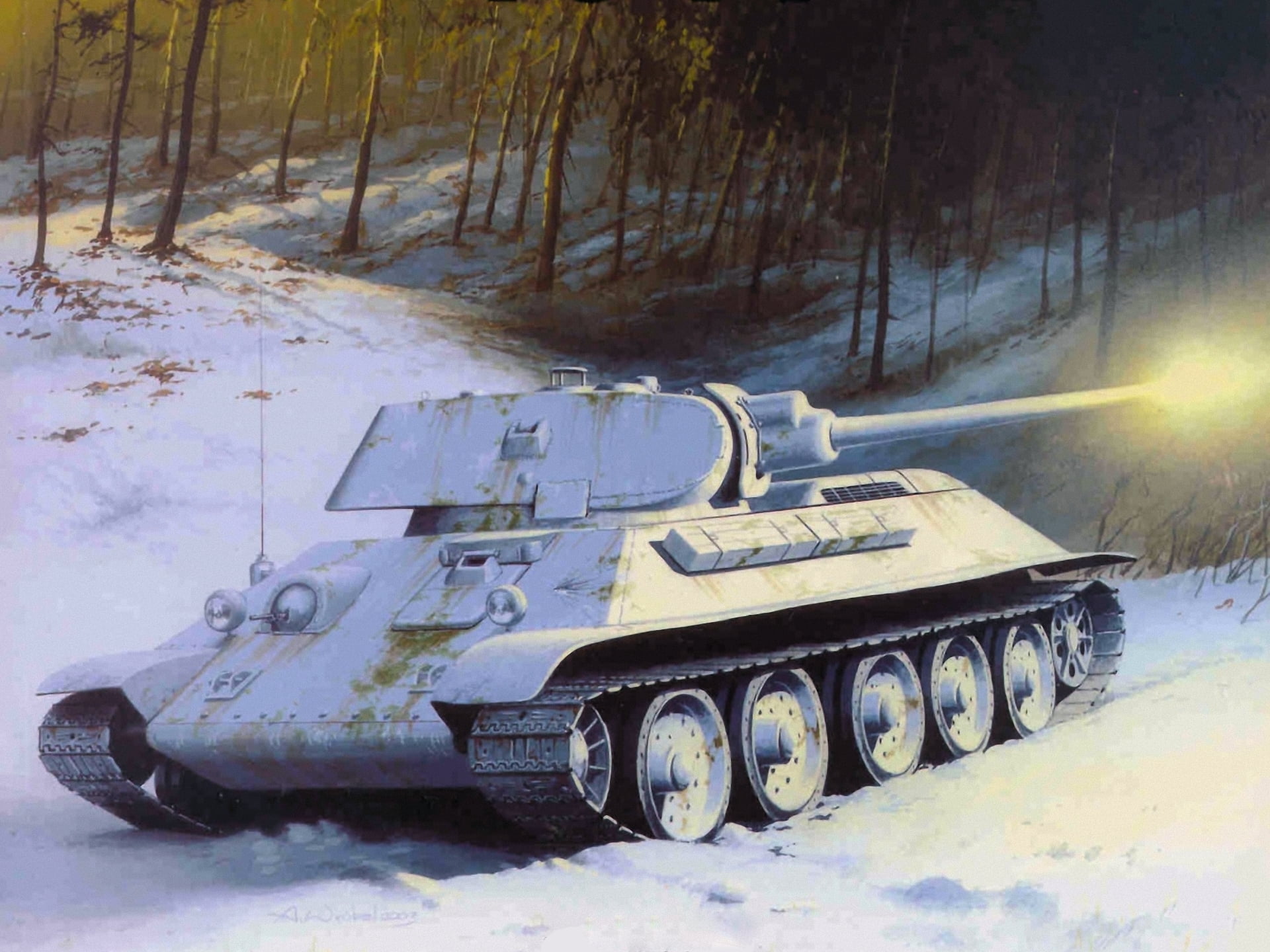 gray and black war tank, winter, white, snow, trees, flash, shot