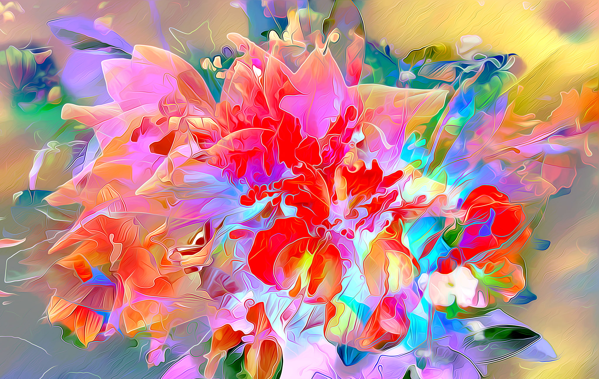 multicolored flower digital wallpaper, flowers, nature, rendering