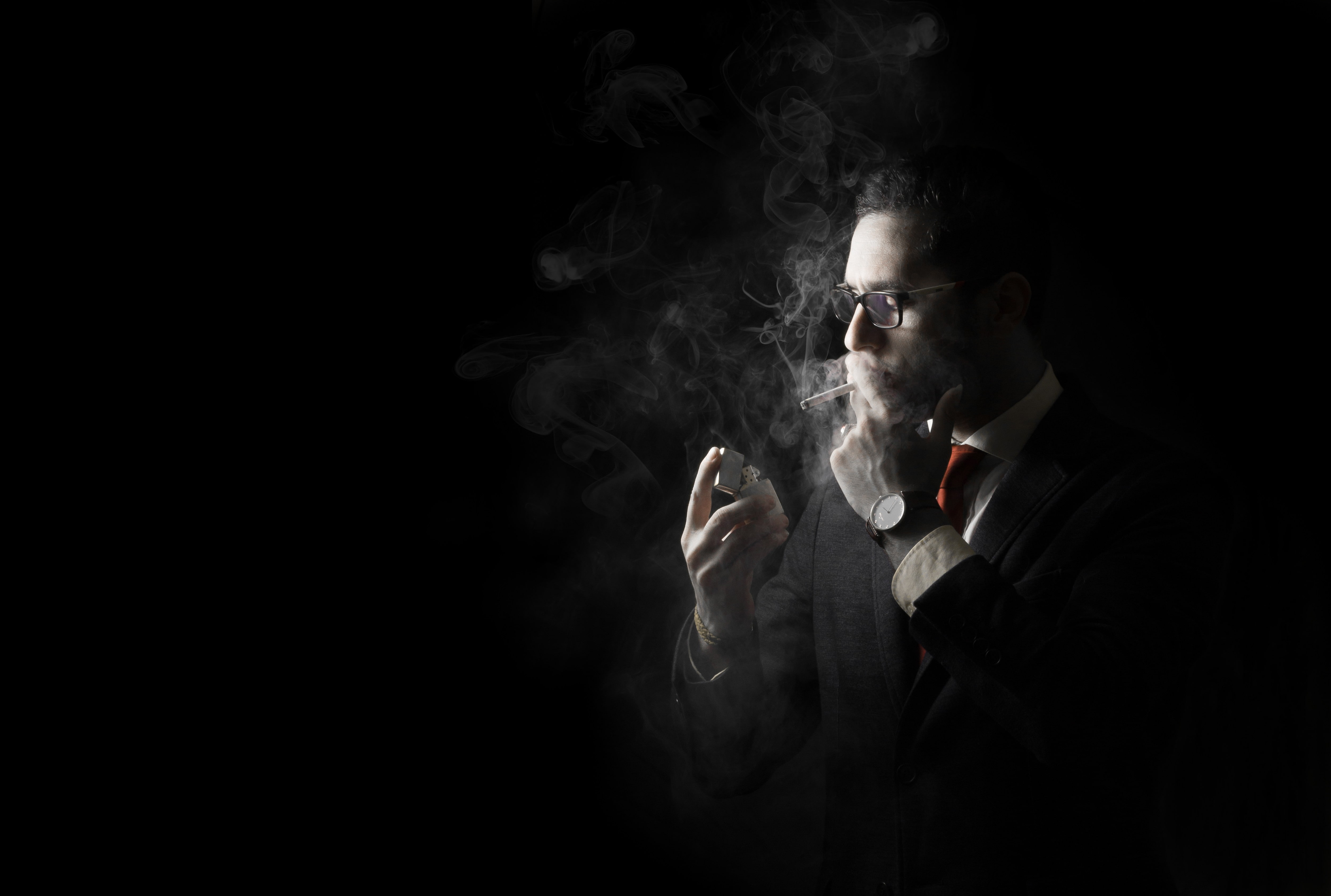 Men, Smoking, Eye Glasses, Watch, Dark Background