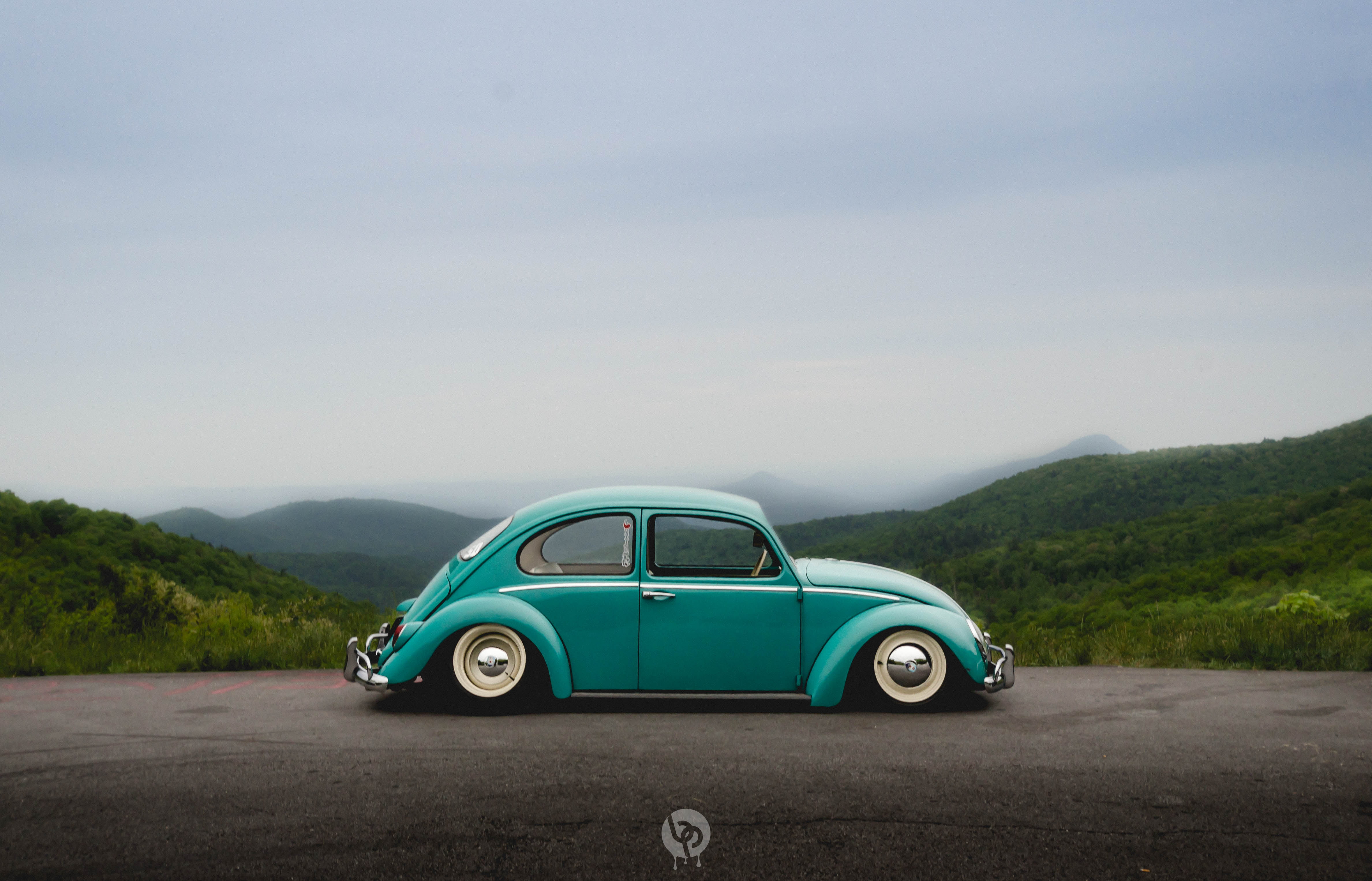 green Volkswagen Beetle coupe under gray sky, Southern, Worthersee