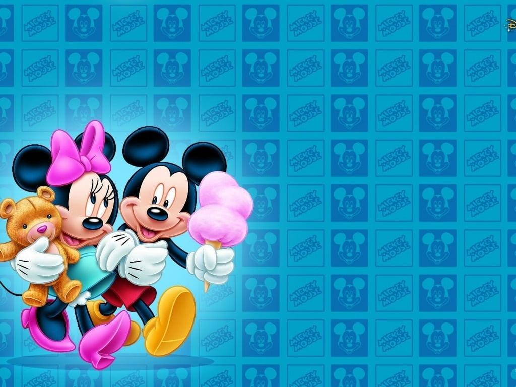 Minnie and Mickey Mouse, cute, fantasy, pink, couple, blue