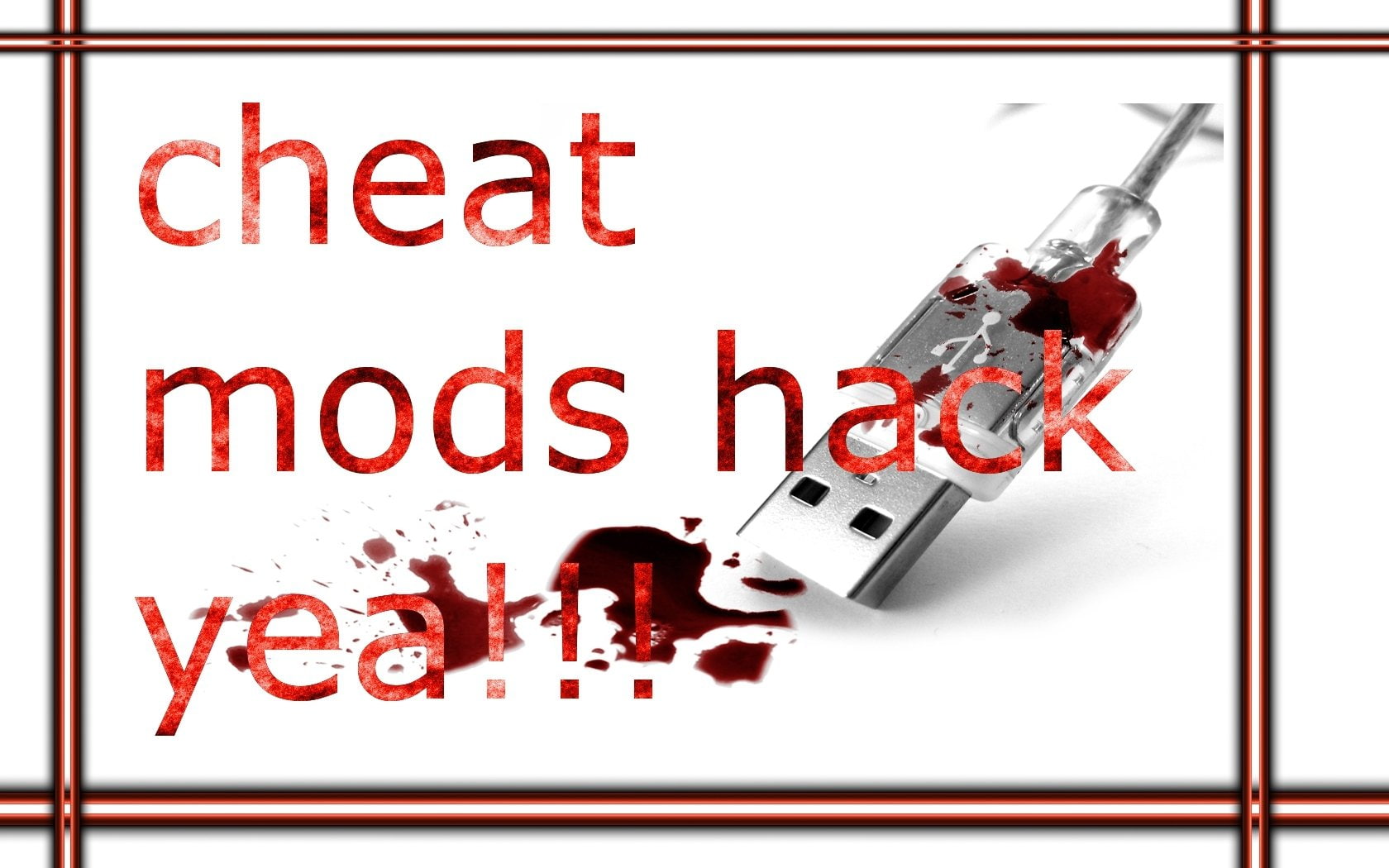 gray and black flash drive with cheat mods hack yea!!! text overlay