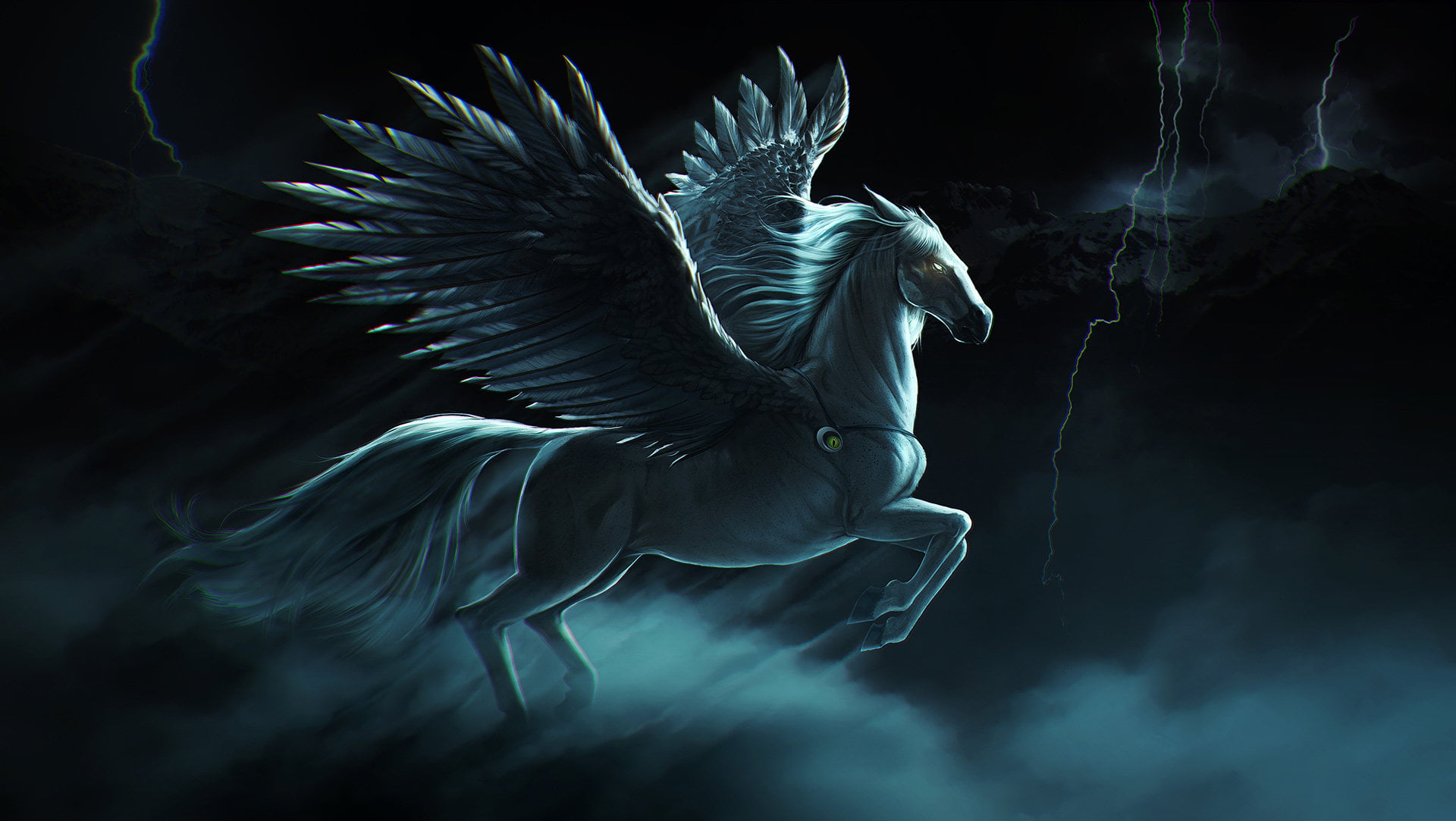 Fantasy Animals, Pegasus, Blue, Horse, Magic