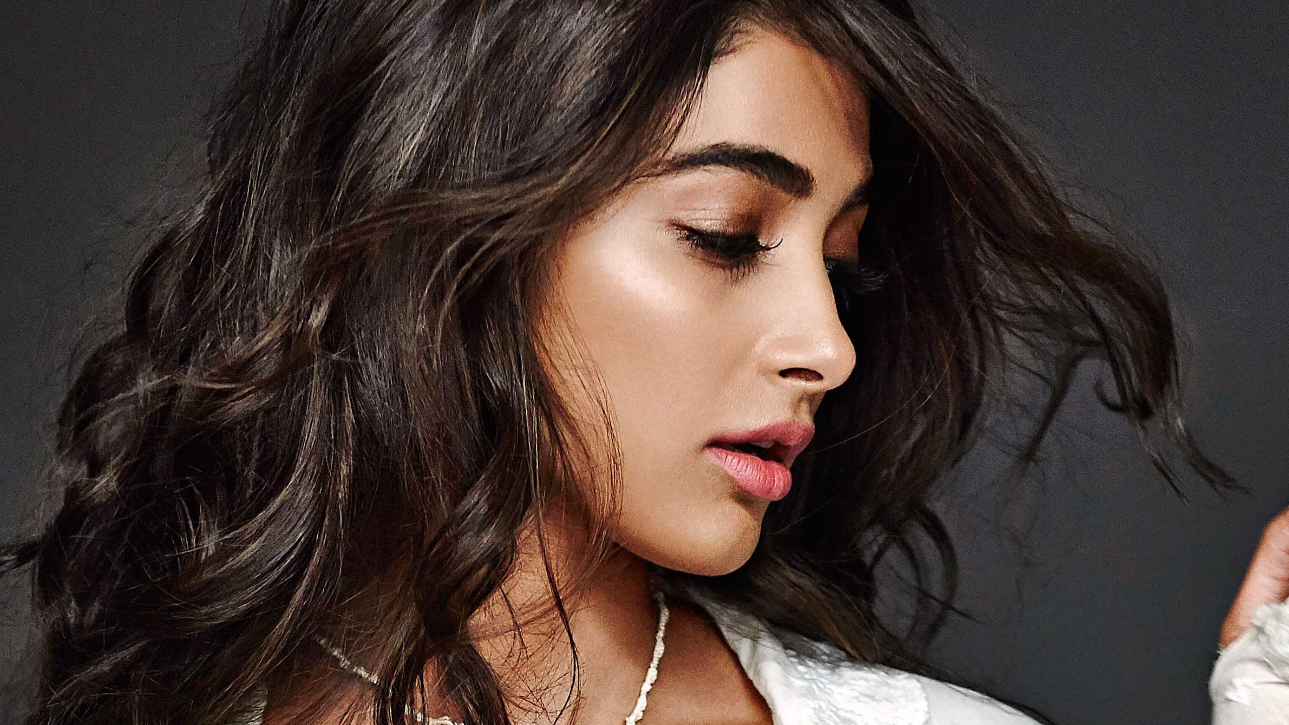 Pooja Hegde, headshot, long hair, hairstyle, portrait, young adult