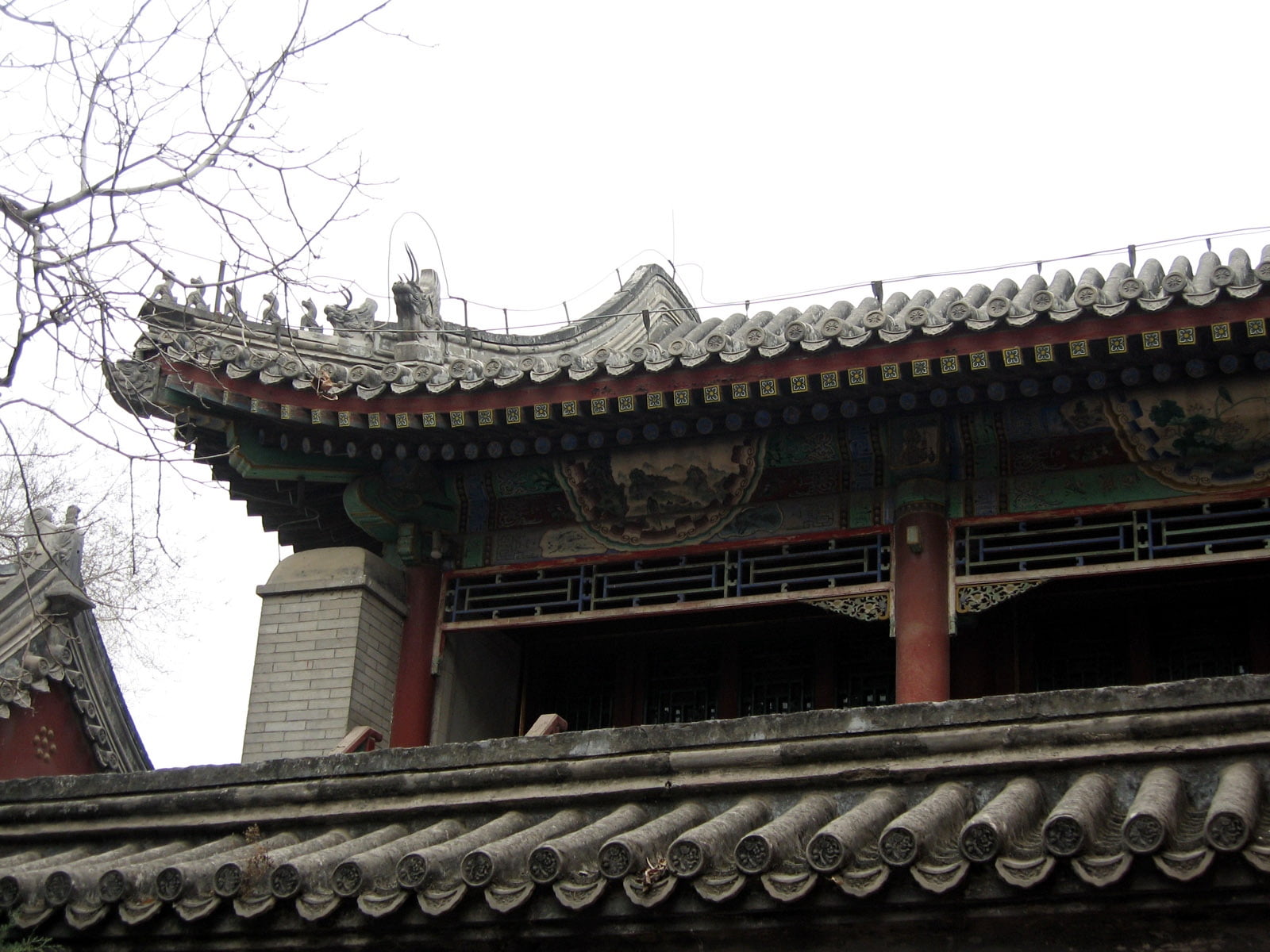 brow and red temple, china, roof, sky, dark, cloudy, asia, china - East Asia