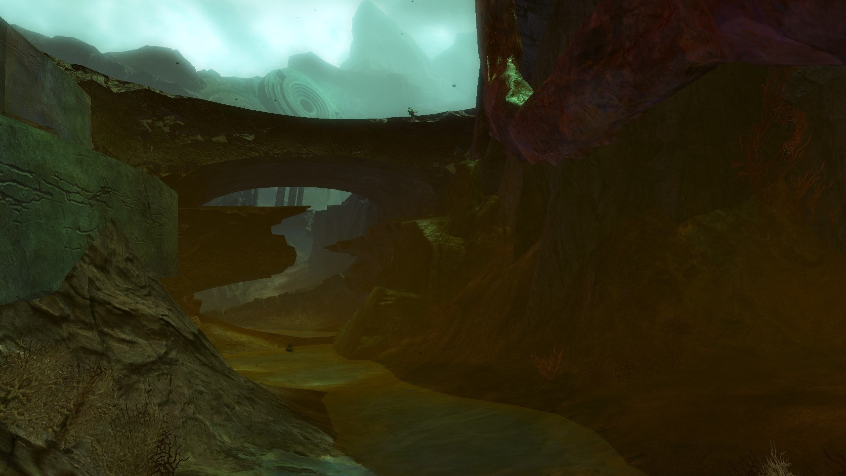 video game, architecture, built structure, bridge, mountain