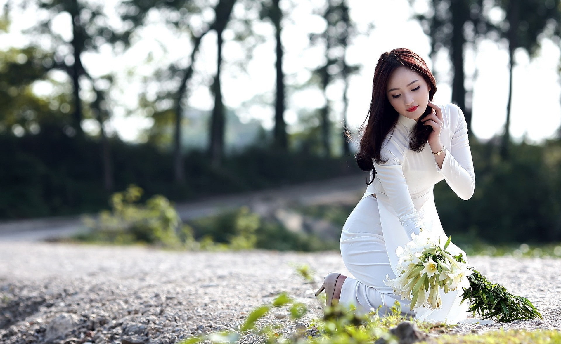 Asian, women outdoors, model, plant, young adult, one person