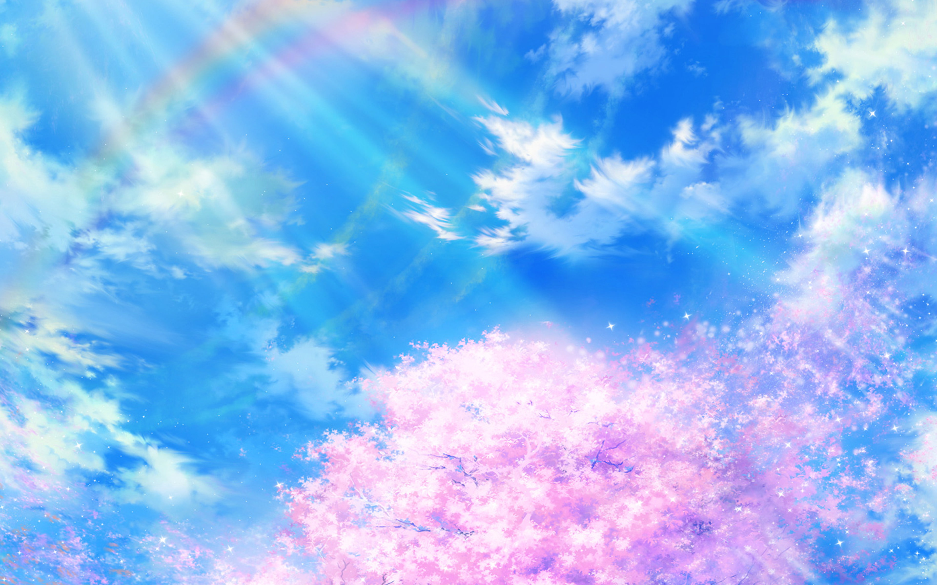 Anime, Original, Cloud, Rainbow, Sakura Blossom, Sky, Spring