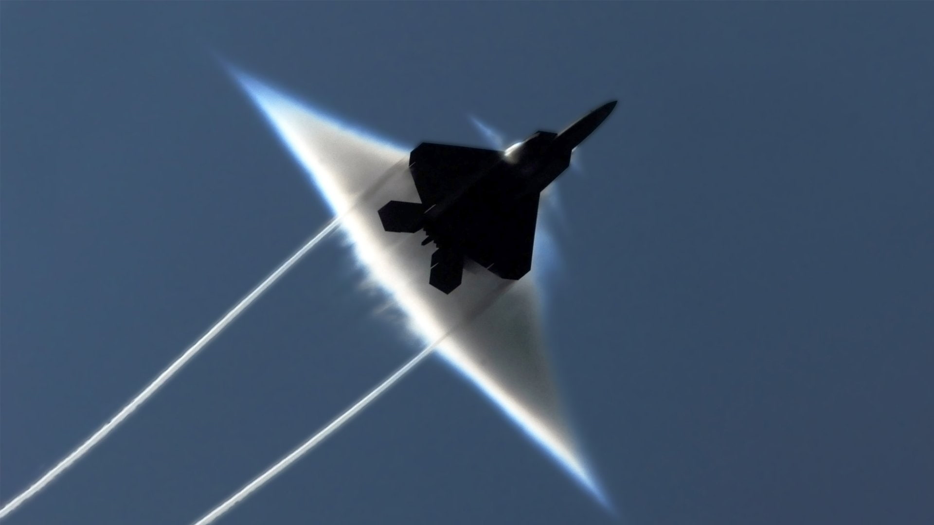 aircraft, barrier, contrails, f 22, military, raptor, sound