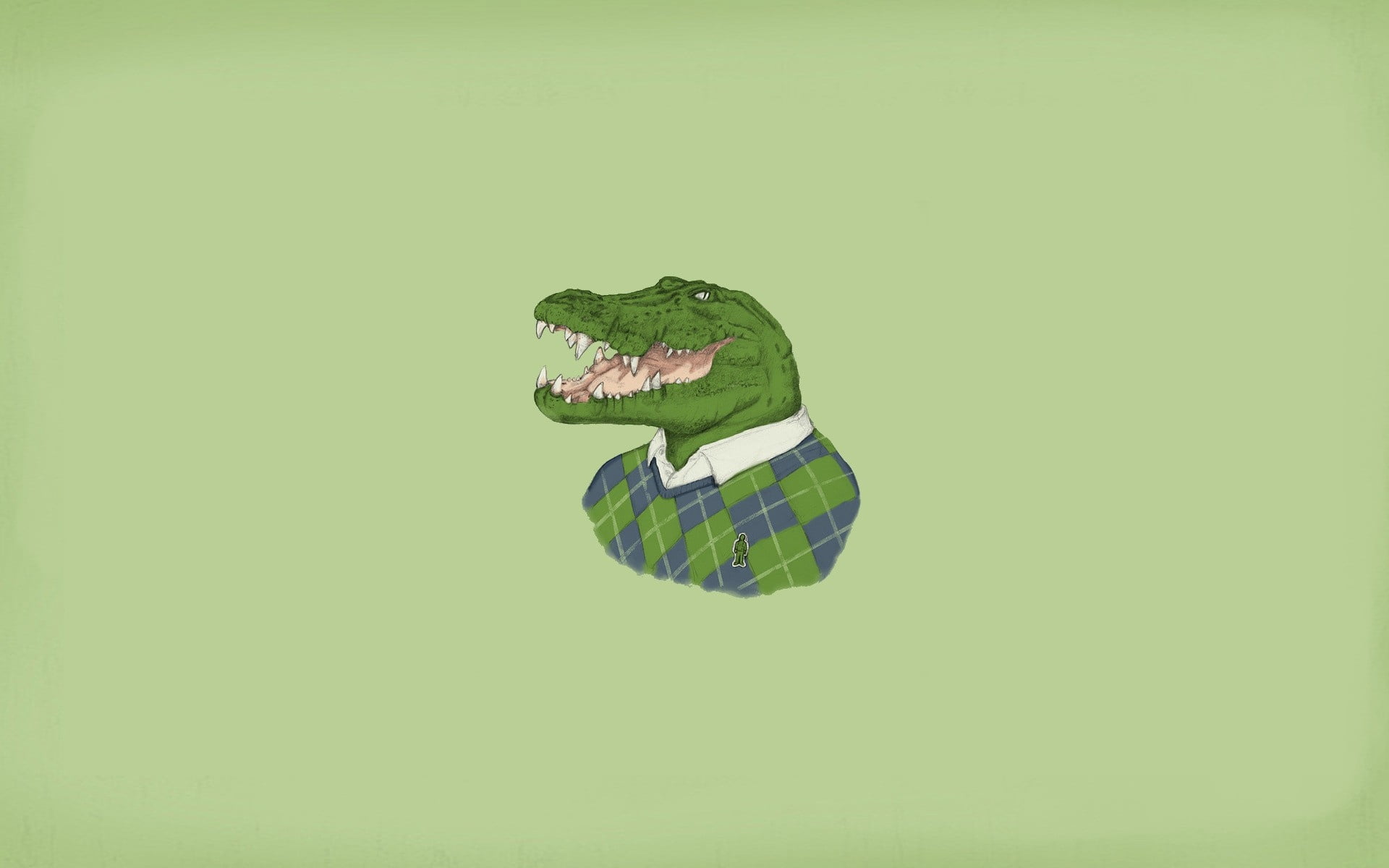 green crocodile wearing shirt illustration, minimalism, lacoste