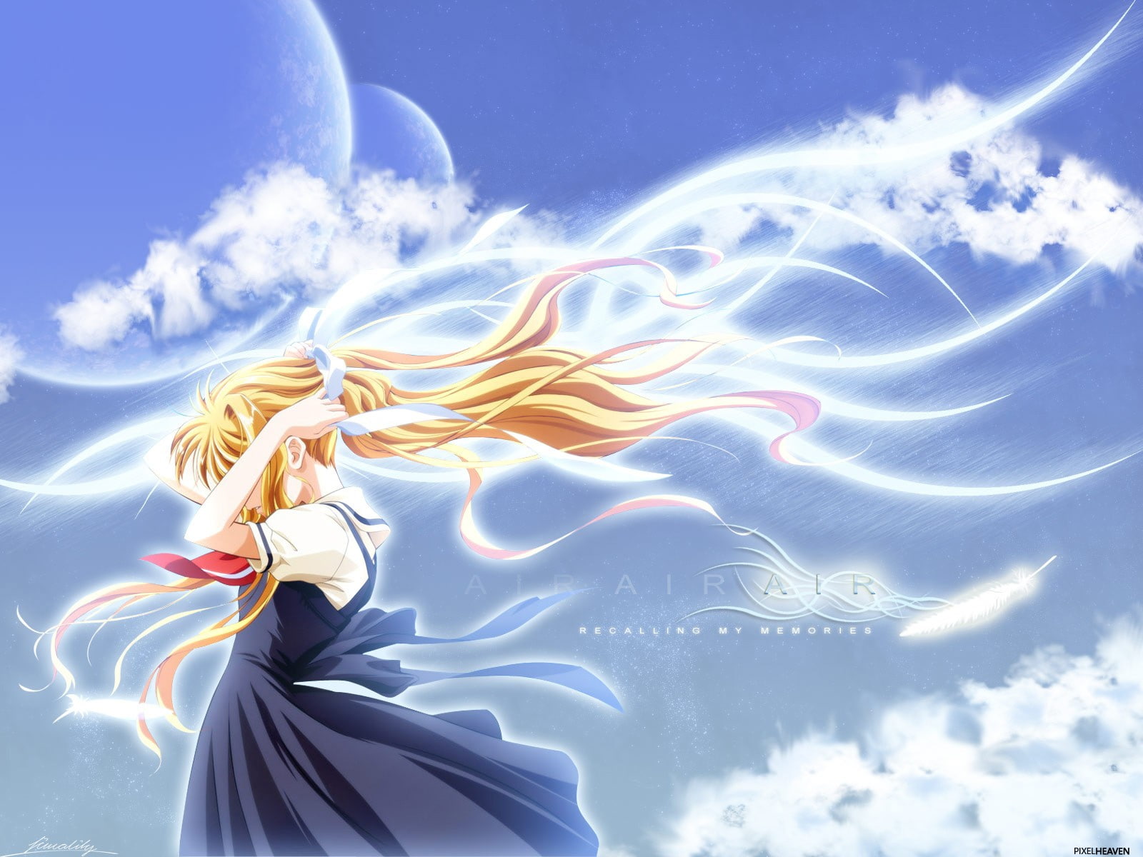 Air (anime), anime girls, one person, sky, blue, nature, motion