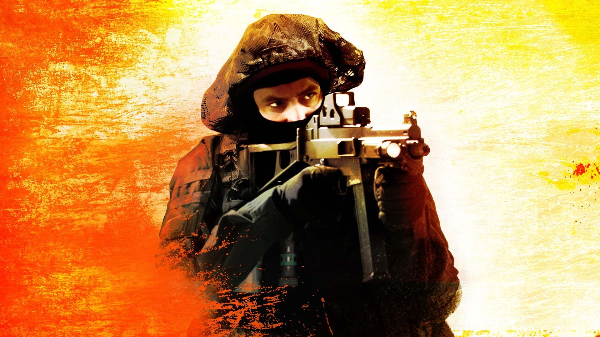 soldier portrait painting, Counter-Strike: Global Offensive, orange background