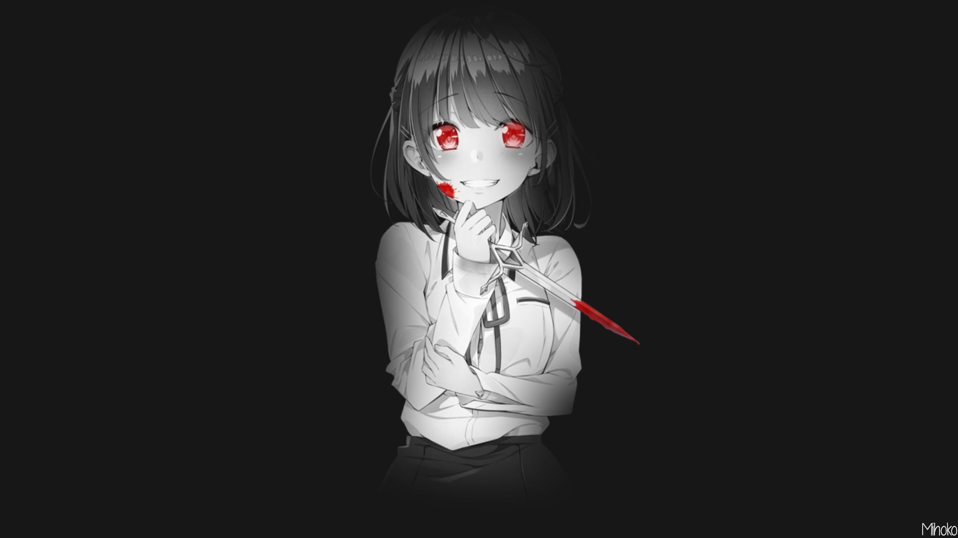 Free download | HD wallpaper: anime, anime girls, blood, red eyes ...