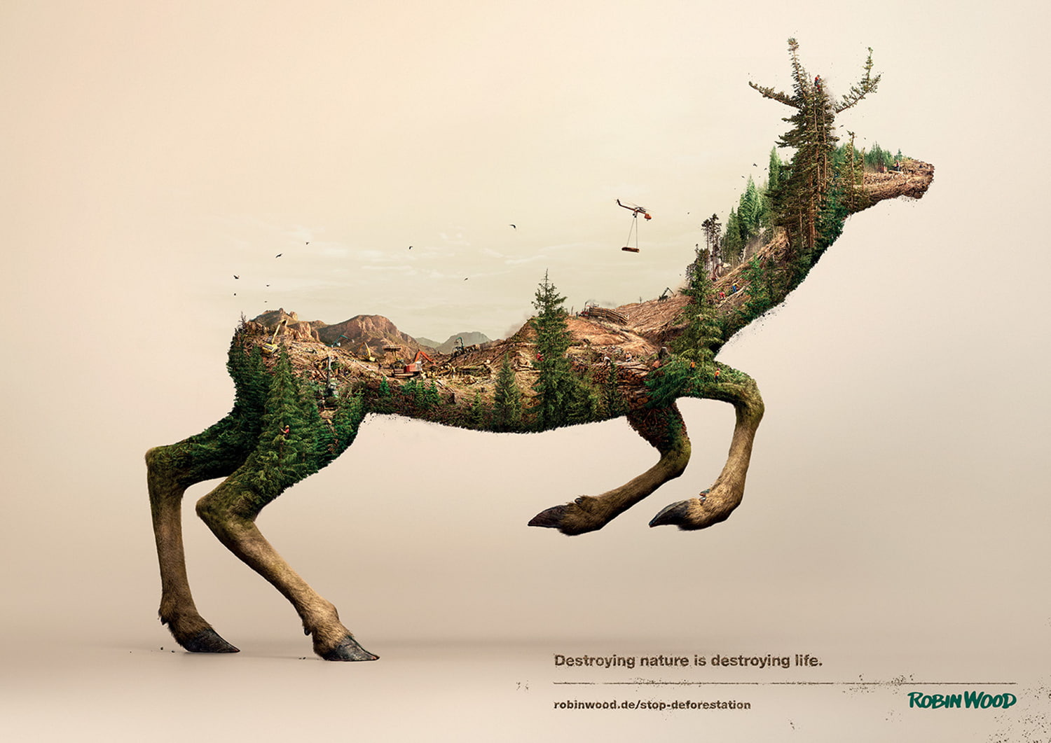 animals, artwork, birds, Deer, destruction, digital art, Double Exposure