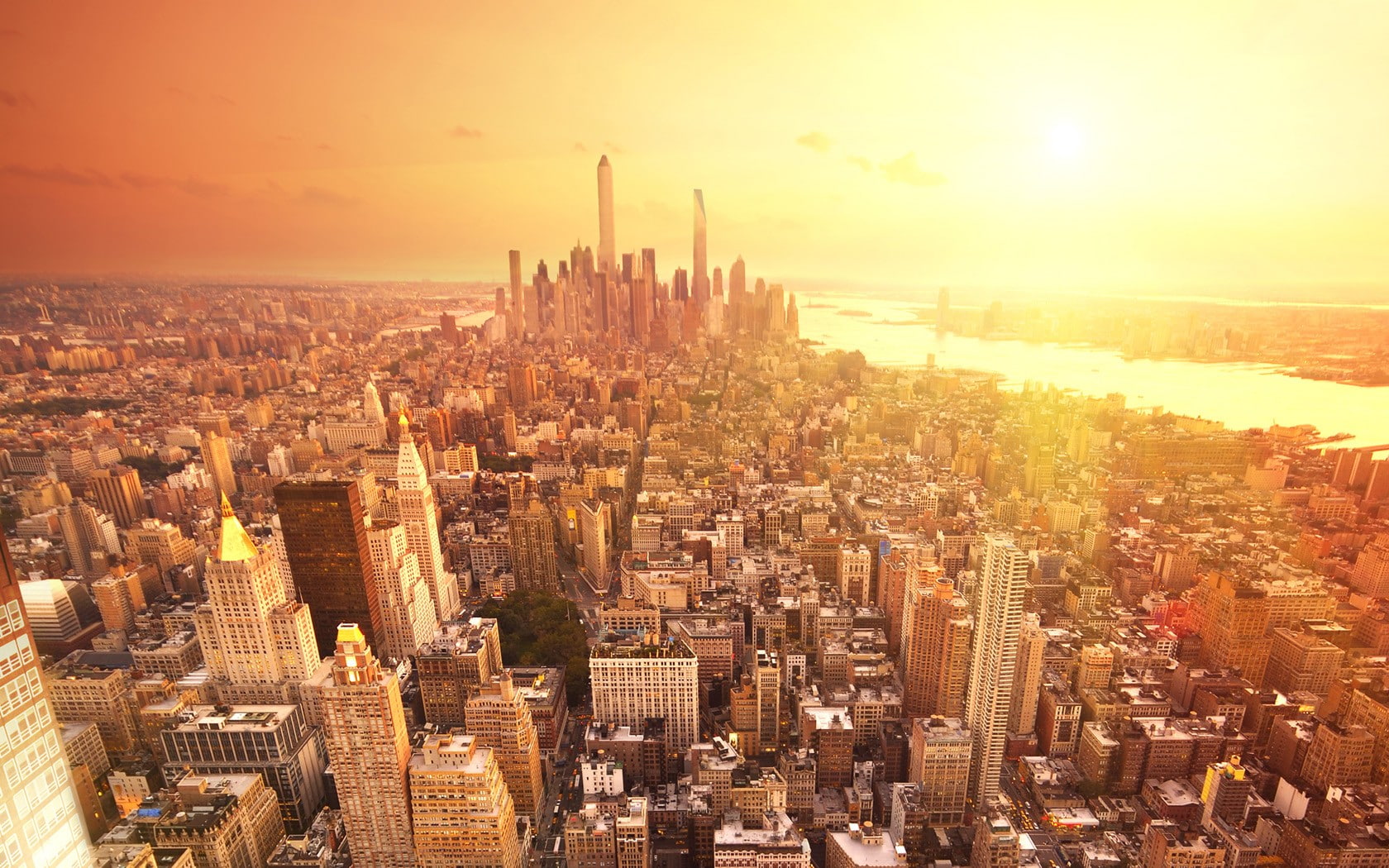 cityscape, New York City, Sun