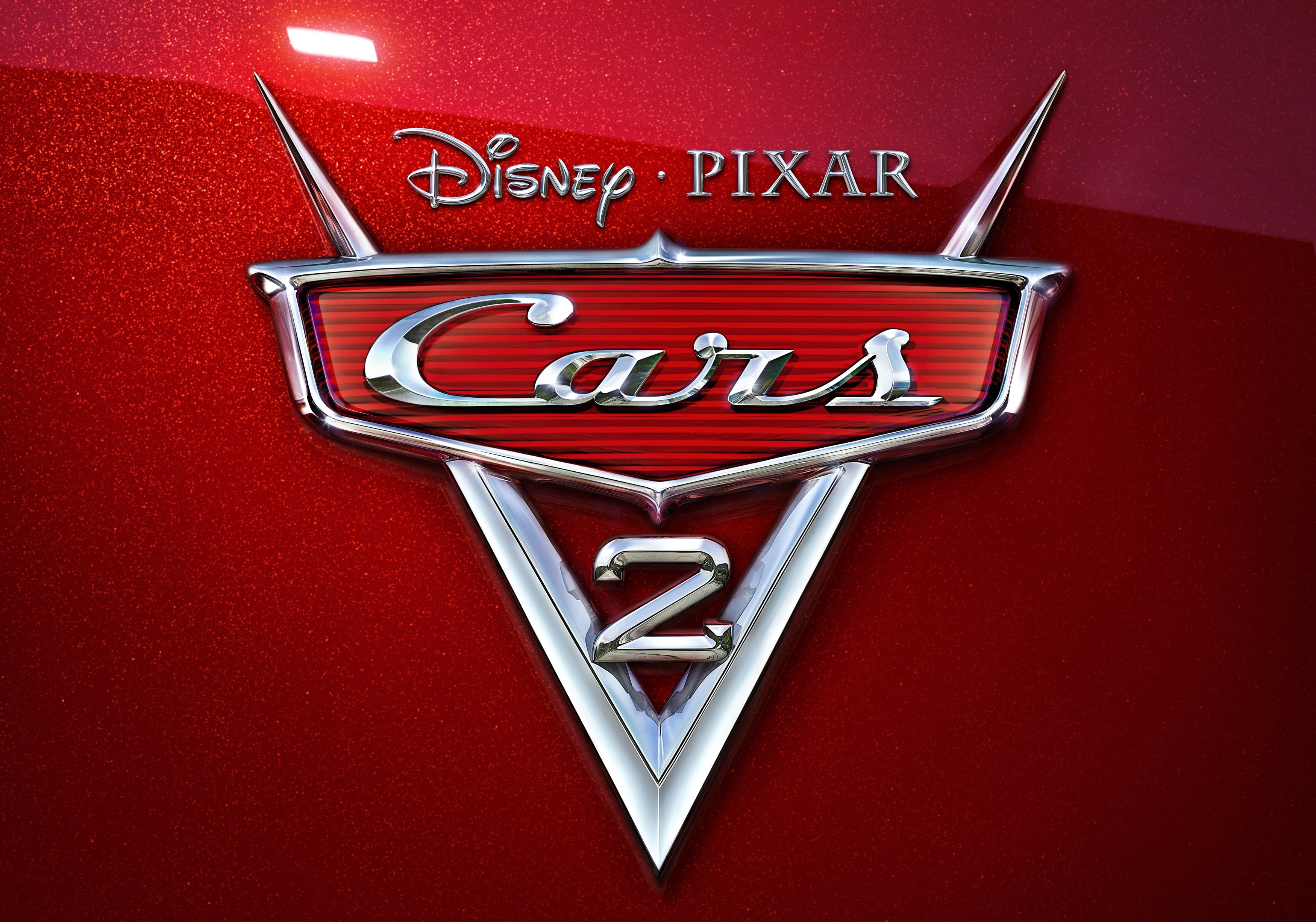 Disney Pixar Cars 2 wallpaper, cartoon, emblem, chrome, red mother of pearl